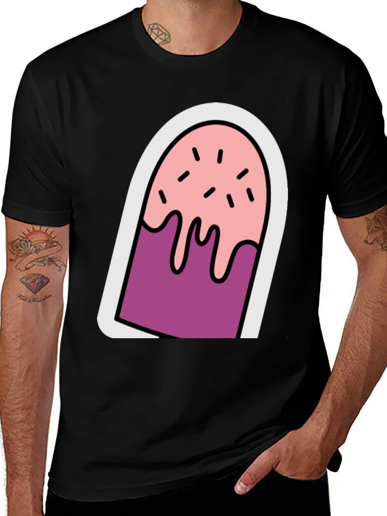 Cartoon Popsicle Graphic Tee - Black Unisex T-Shirt