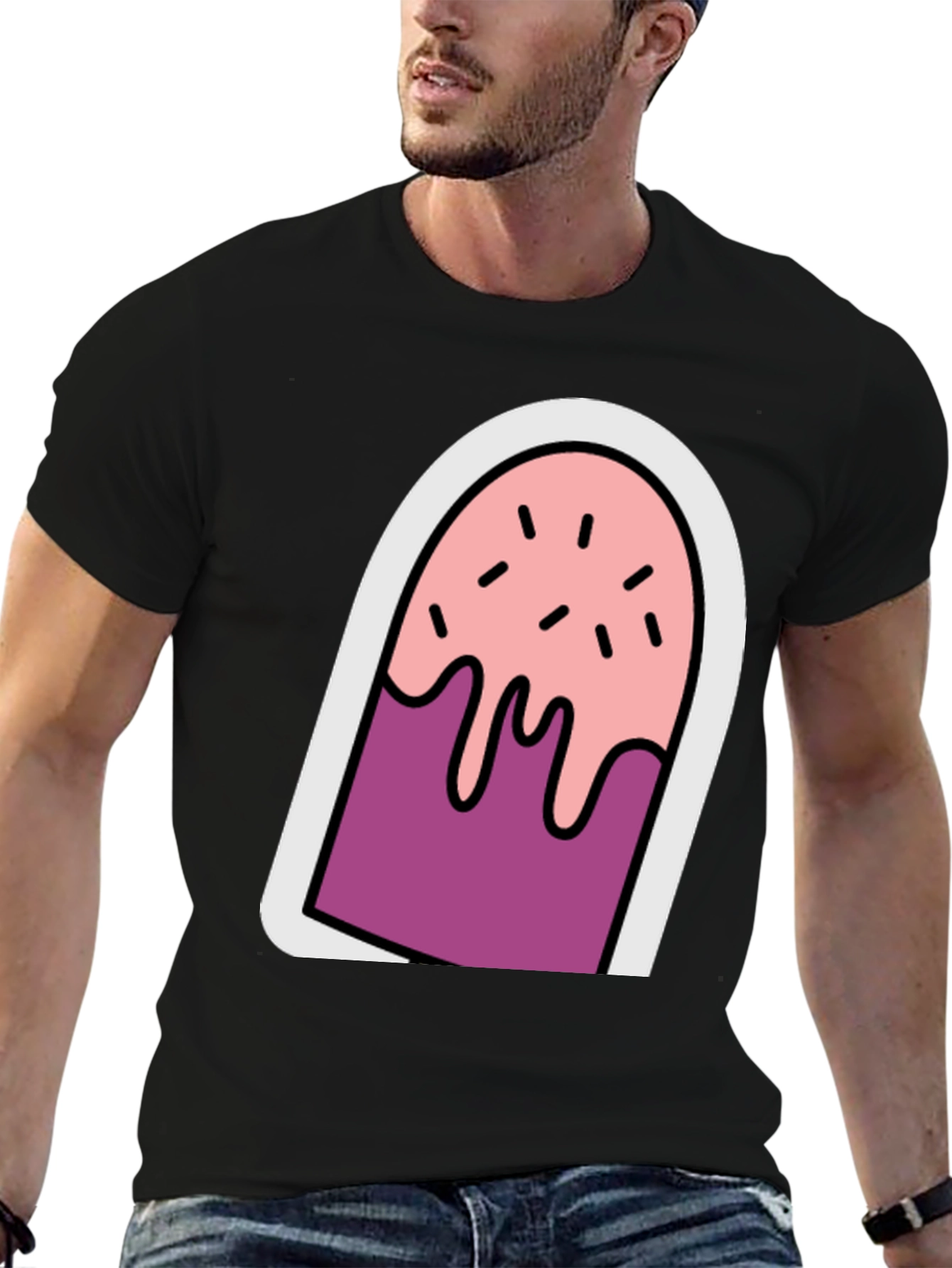 Cartoon Popsicle Graphic Tee - Black Unisex T-Shirt