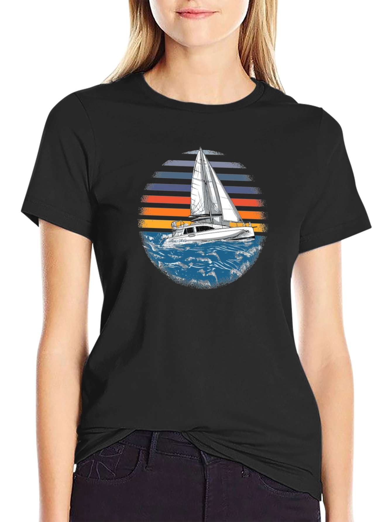 Sailboat Sunset Graphic Tee - Black