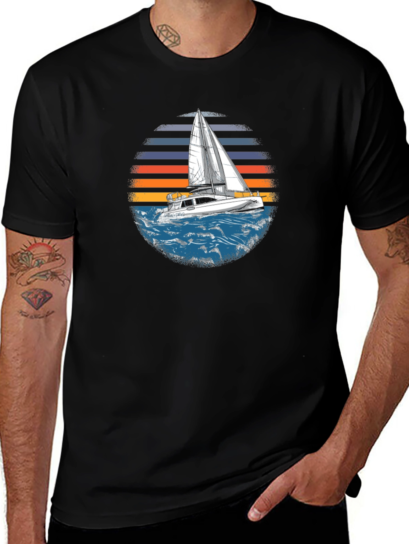 Sailboat Sunset Graphic Tee - Black