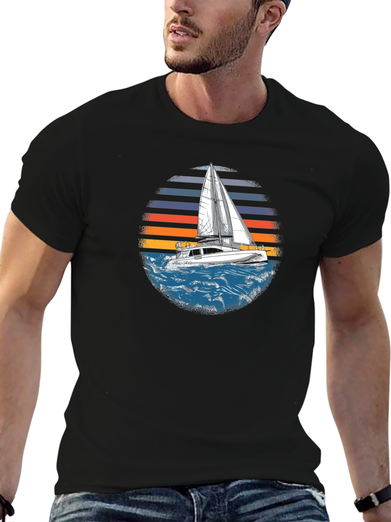 Sailboat Sunset Graphic Tee - Black