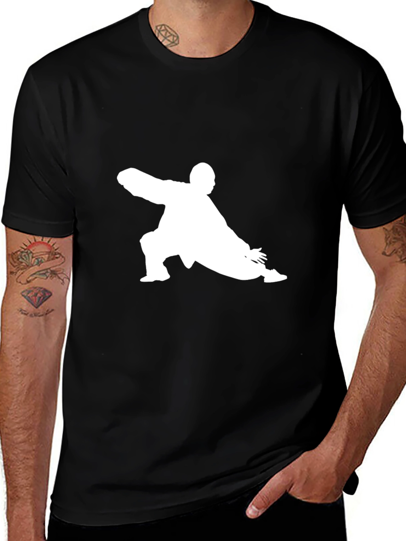 Black T-Shirt with Kung Fu Silhouette Design