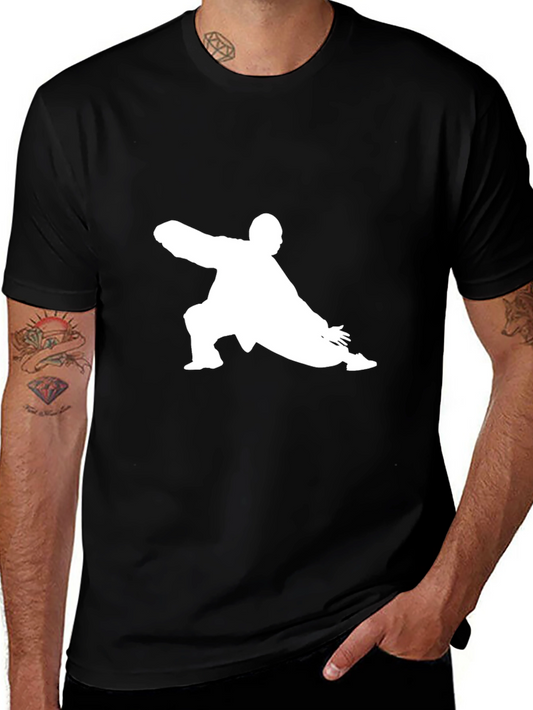 Black T-Shirt with Kung Fu Silhouette Design