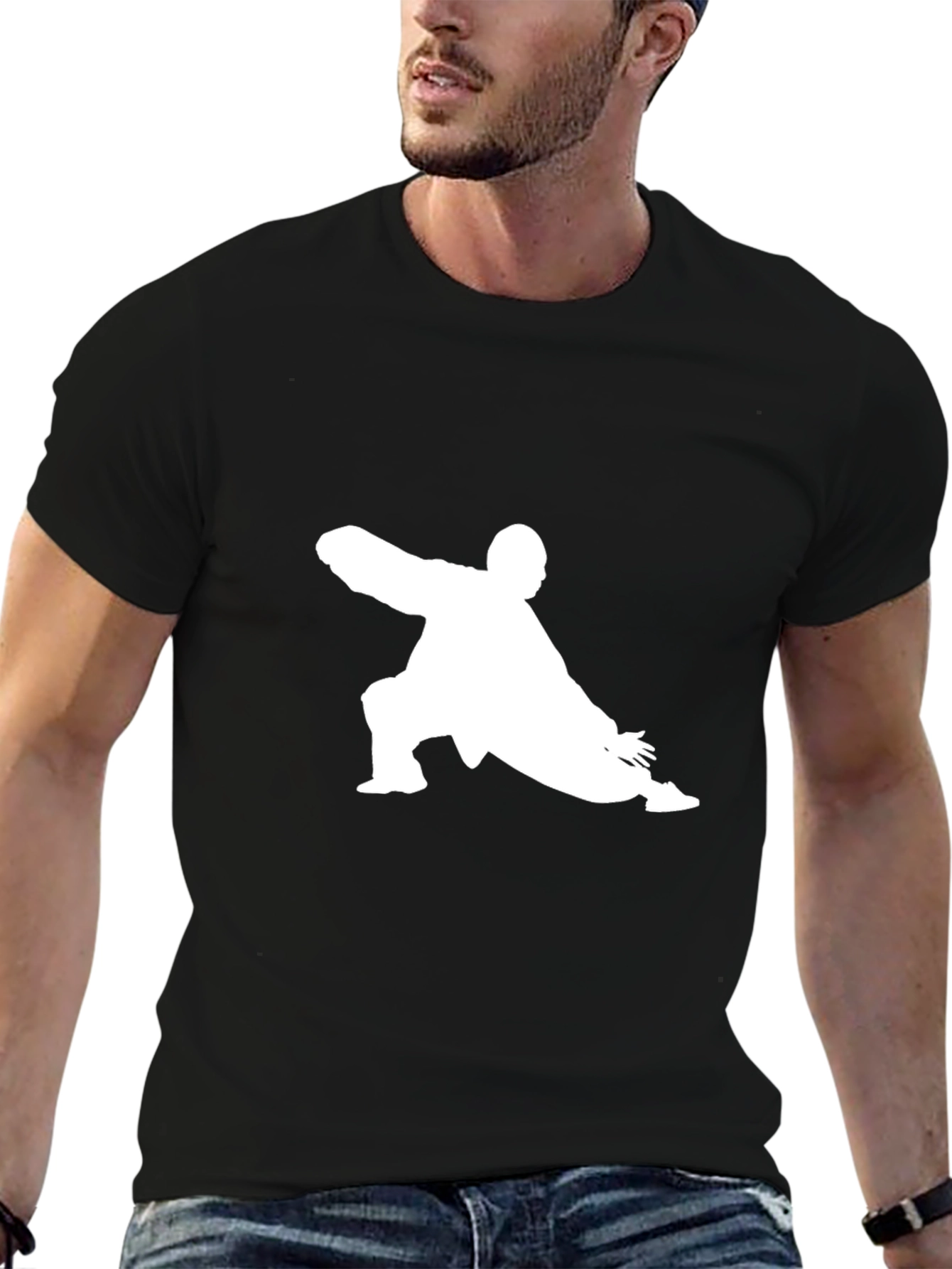 Black T-Shirt with Kung Fu Silhouette Design