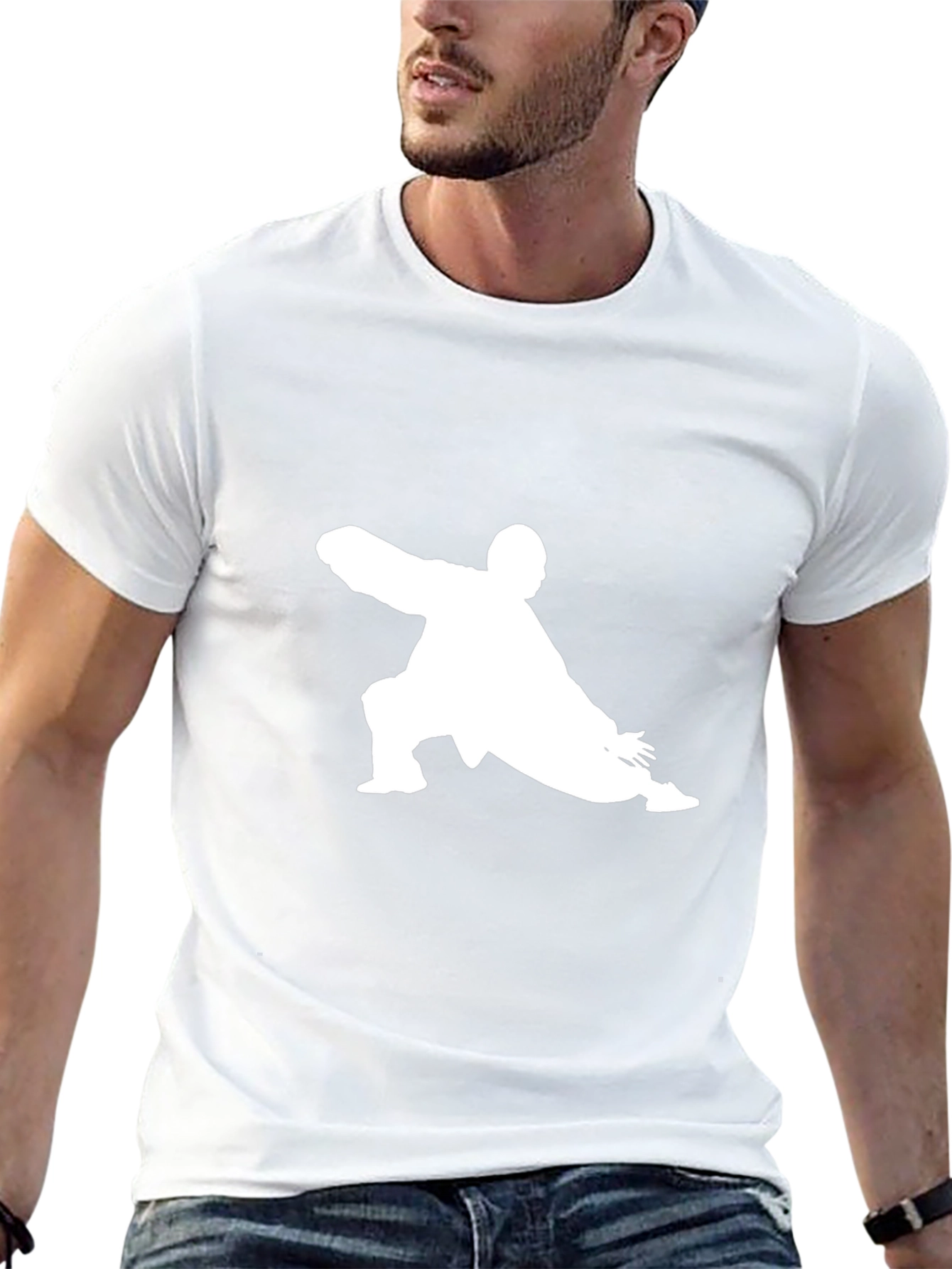 Black T-Shirt with Kung Fu Silhouette Design