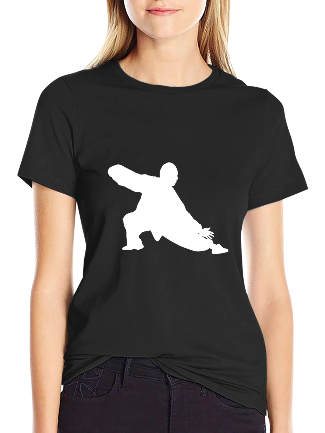 Black T-Shirt with Kung Fu Silhouette Design
