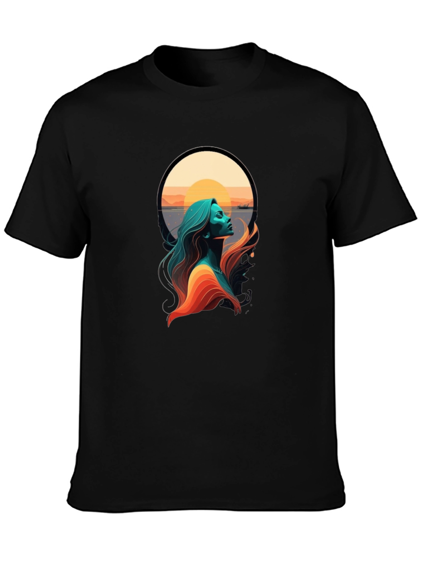 Sunset Woman Graphic Tee - Stylish Black T-Shirt
