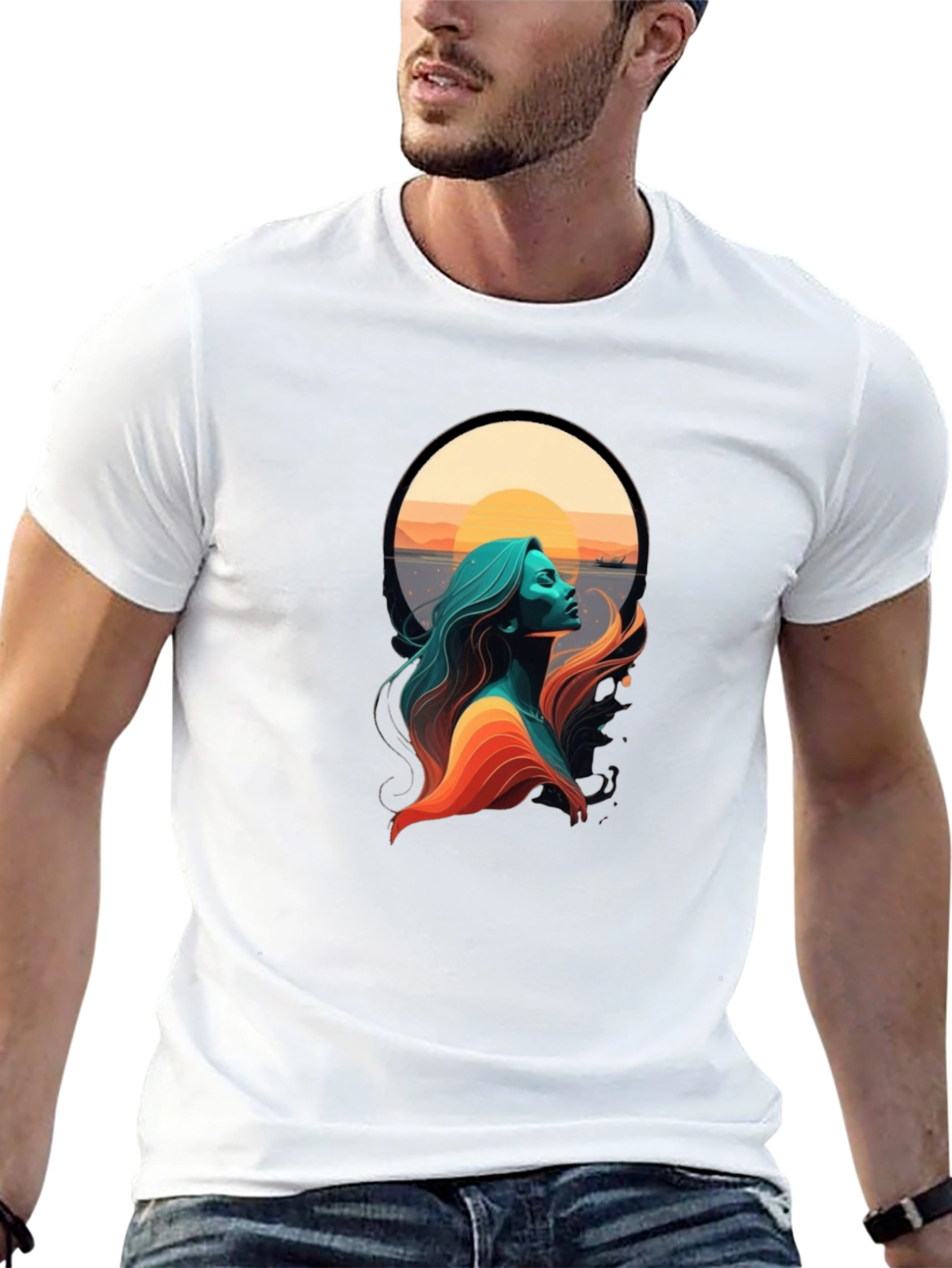 Sunset Woman Graphic Tee - Stylish Black T-Shirt