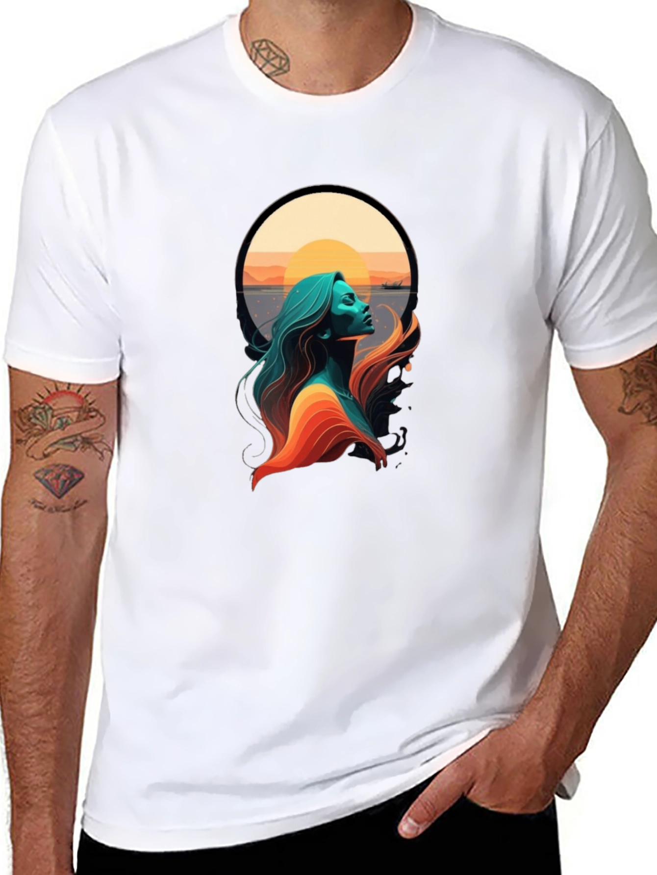Sunset Woman Graphic Tee - Stylish Black T-Shirt