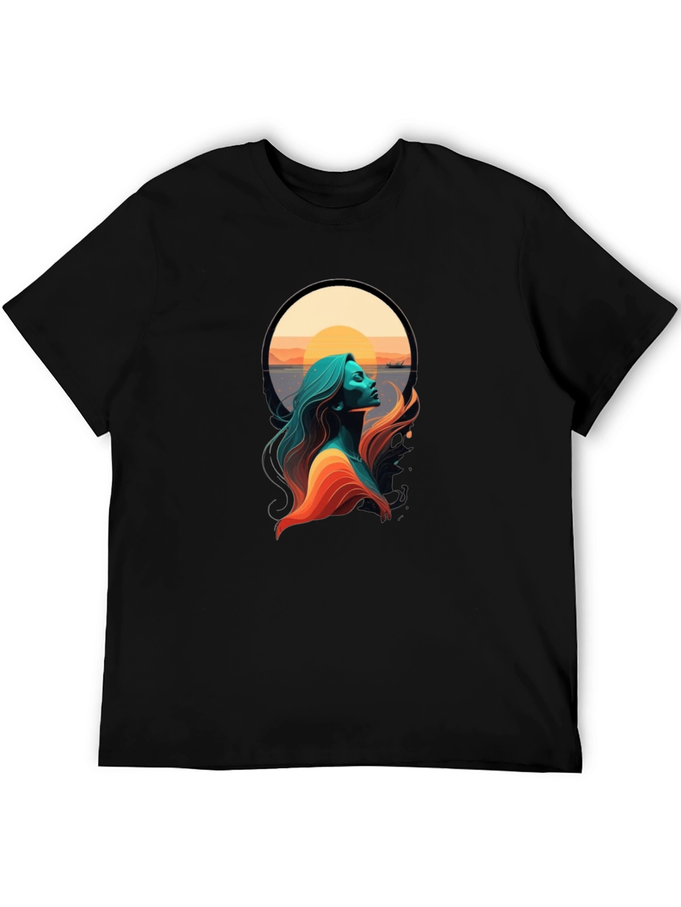 Sunset Woman Graphic Tee - Stylish Black T-Shirt
