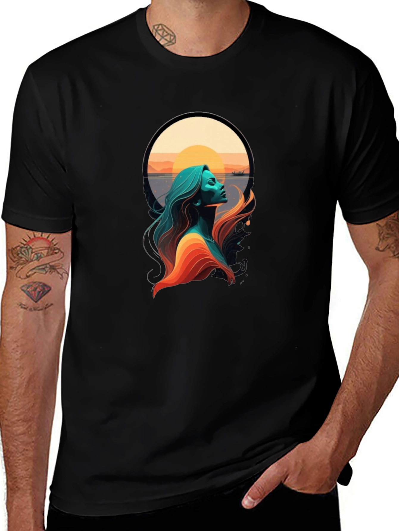 Sunset Woman Graphic Tee - Stylish Black T-Shirt