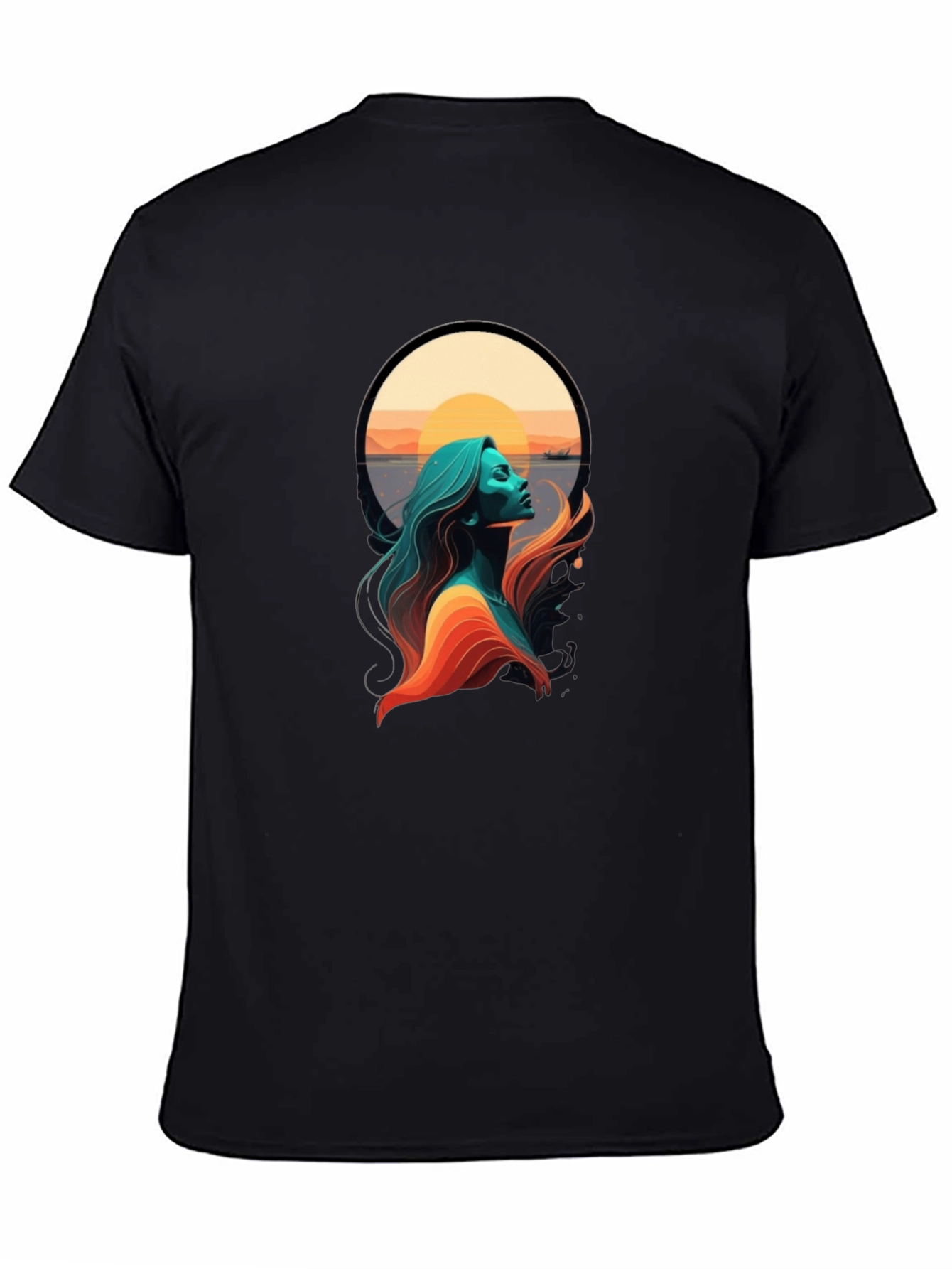 Sunset Woman Graphic Tee - Stylish Black T-Shirt