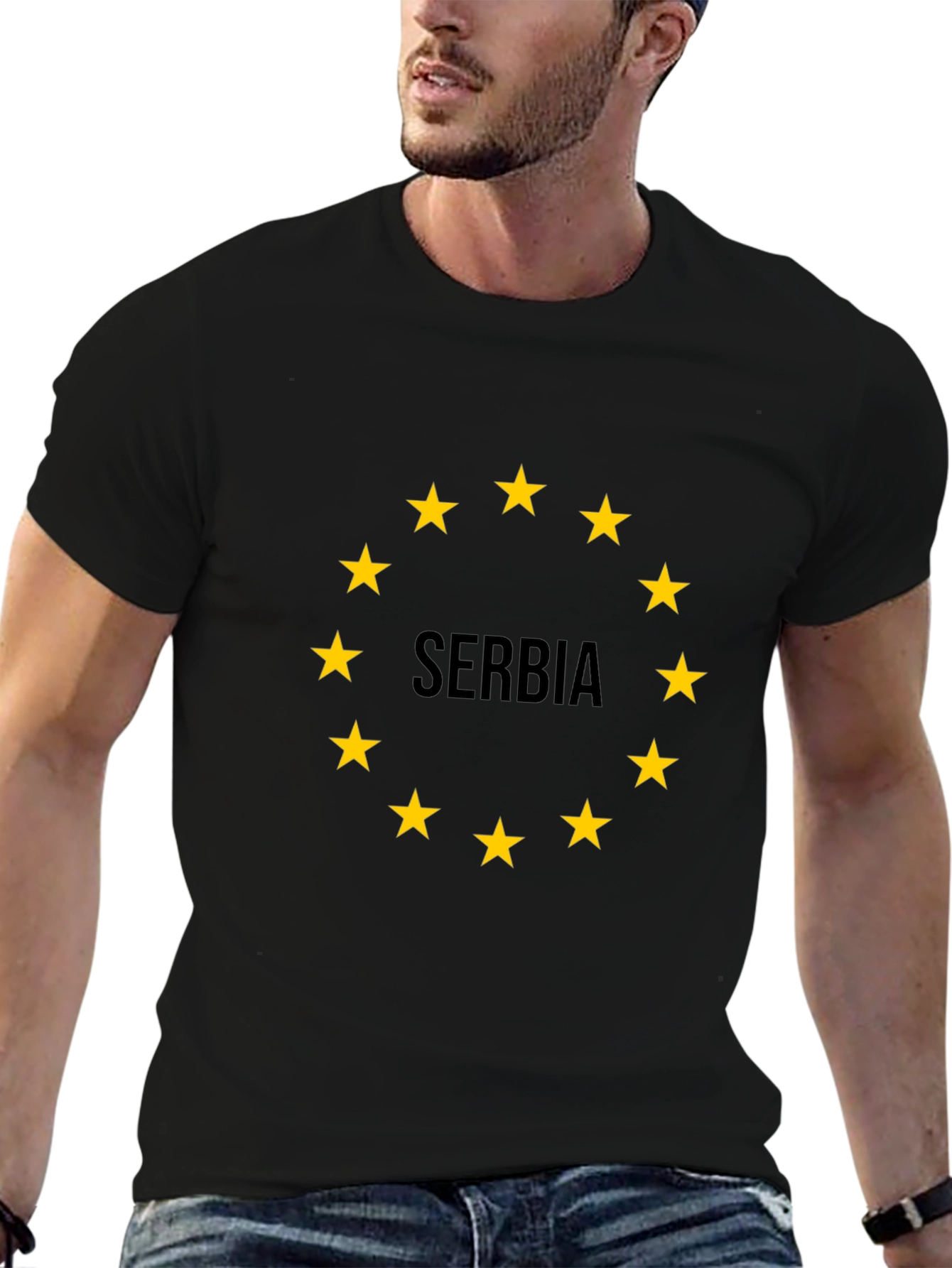 Serbia Flag Star Circle Black T-Shirt
