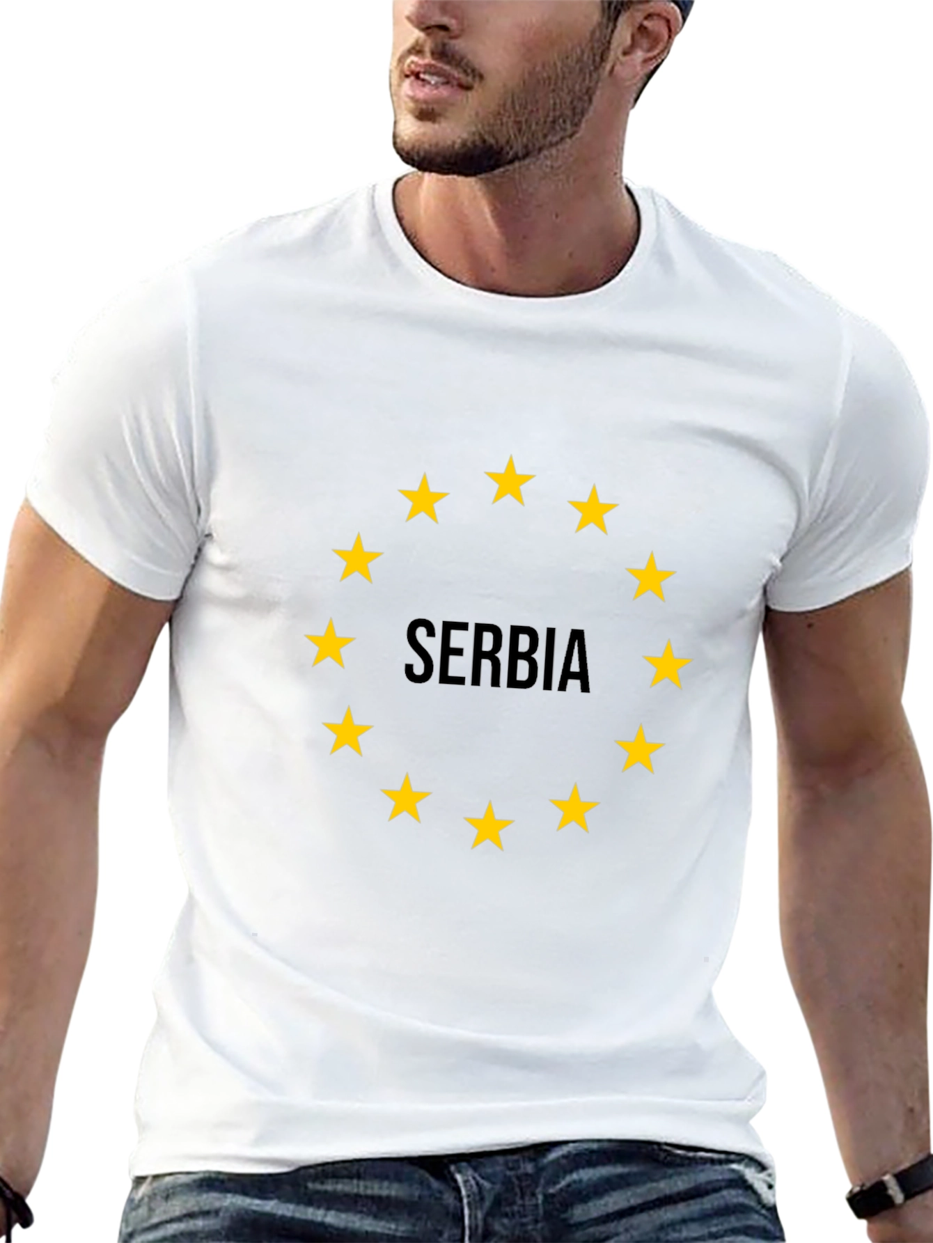 Serbia Flag Star Circle Black T-Shirt