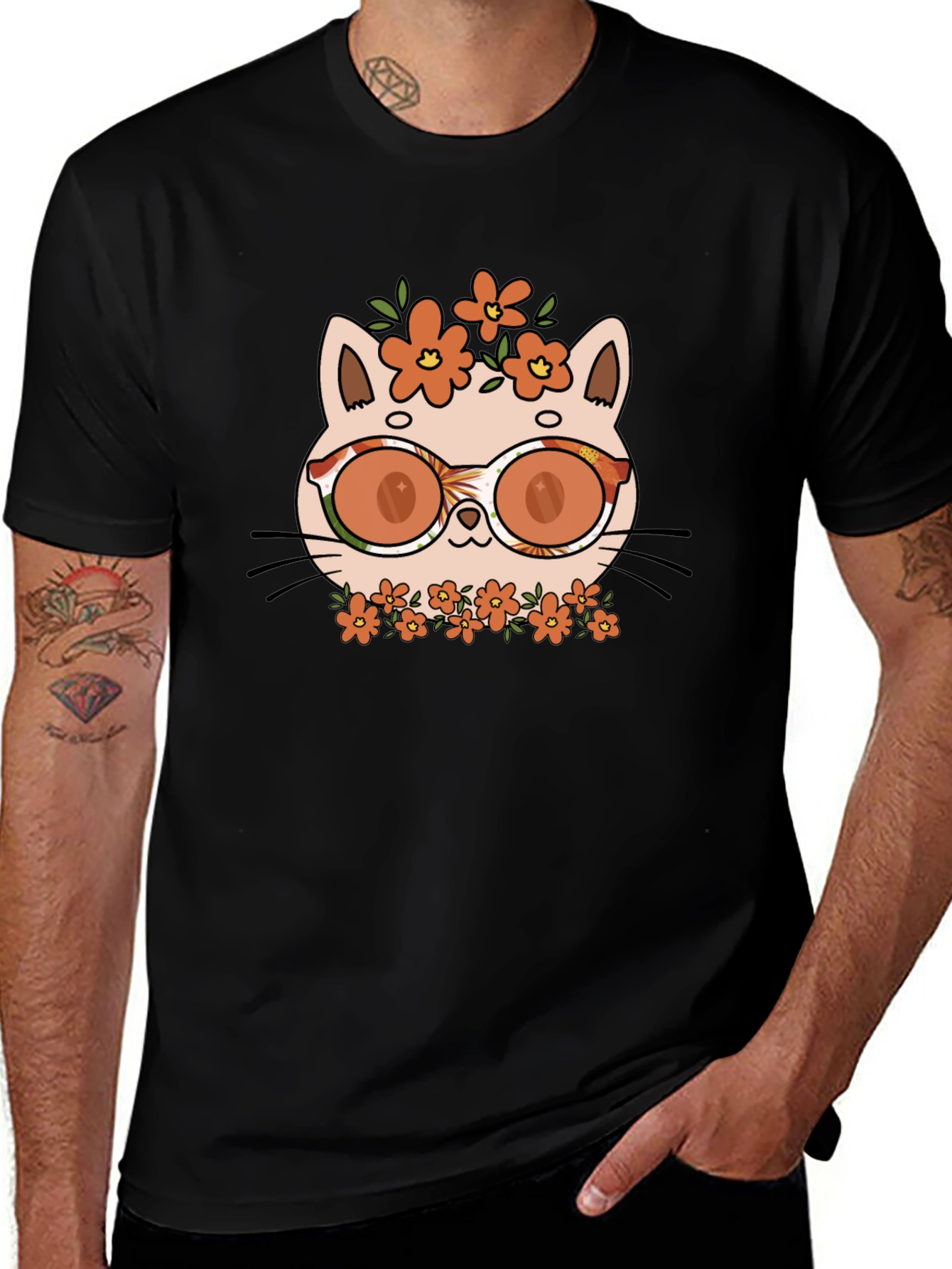 Cool Cat with Flowers T-Shirt