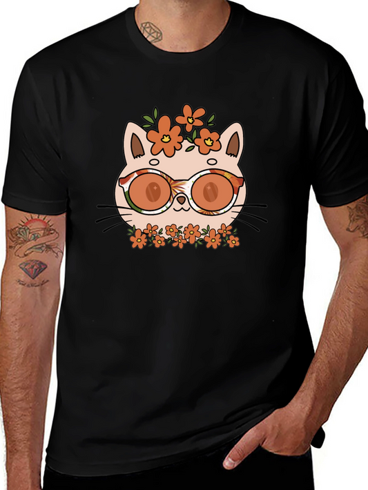 Cool Cat with Flowers T-Shirt