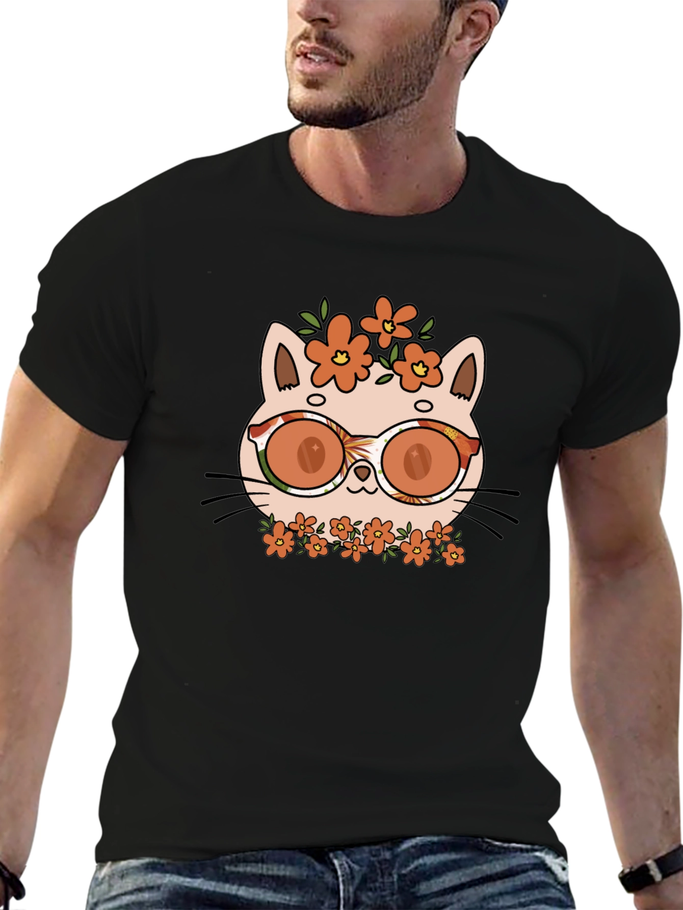 Cool Cat with Flowers T-Shirt