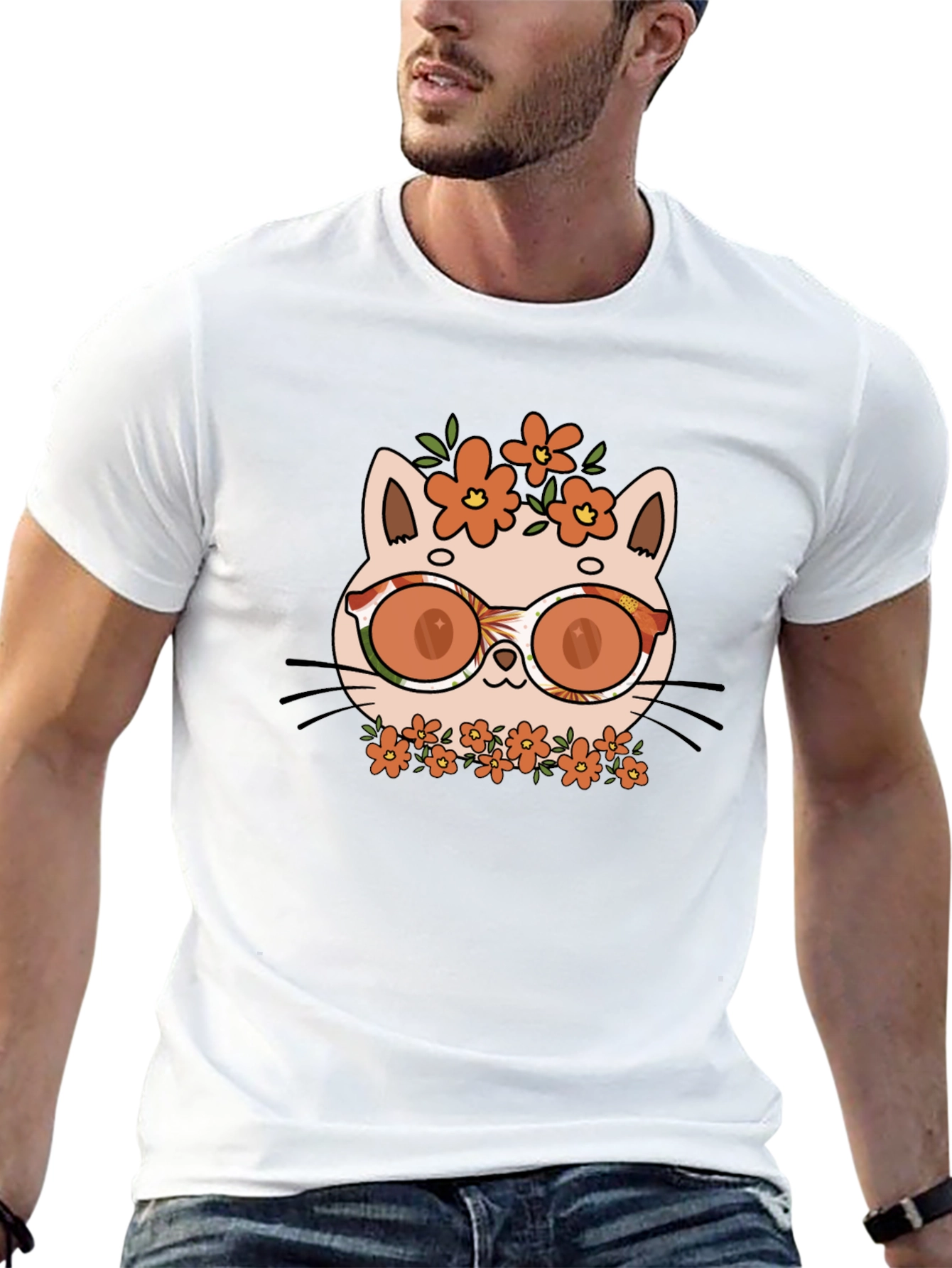 Cool Cat with Flowers T-Shirt