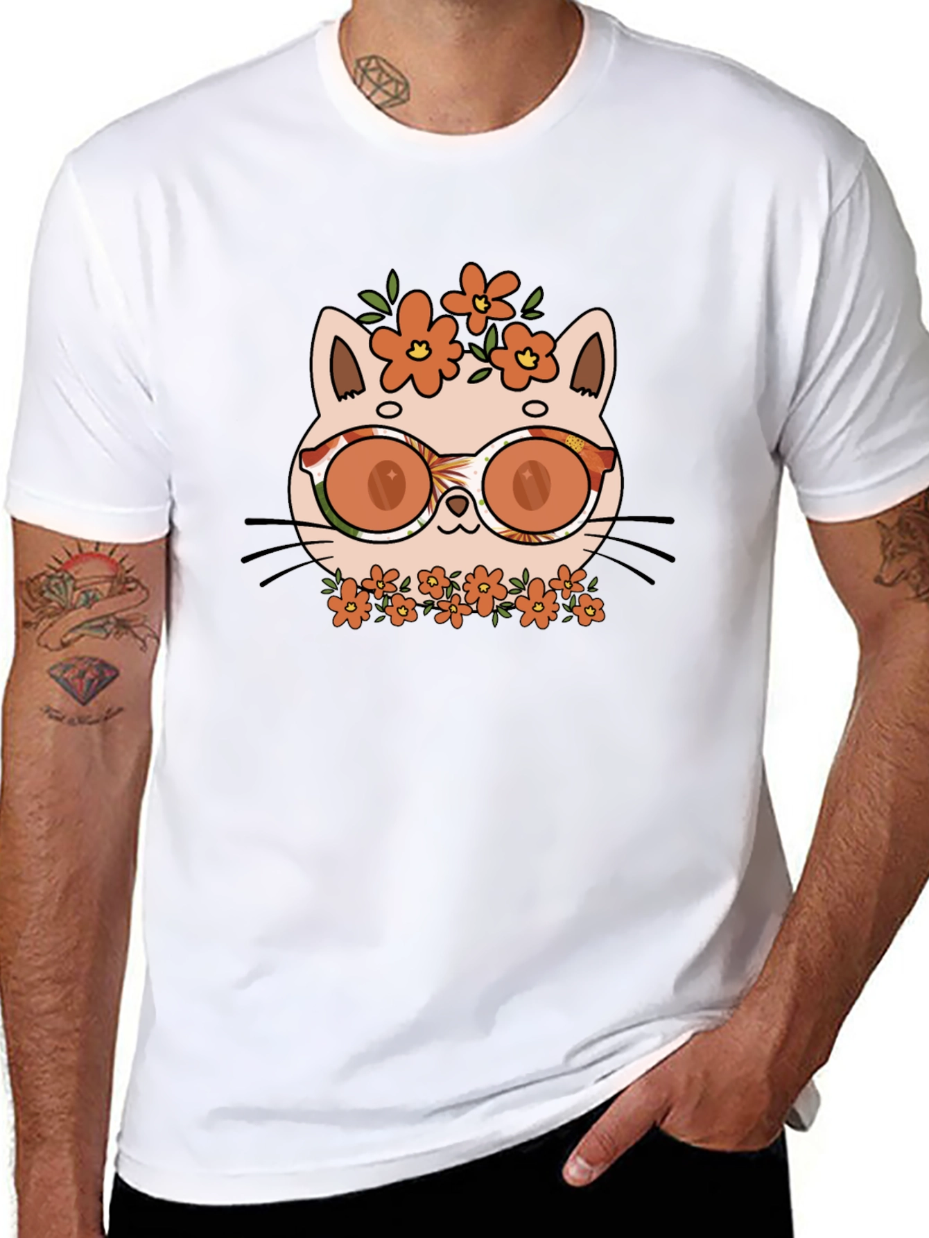 Cool Cat with Flowers T-Shirt