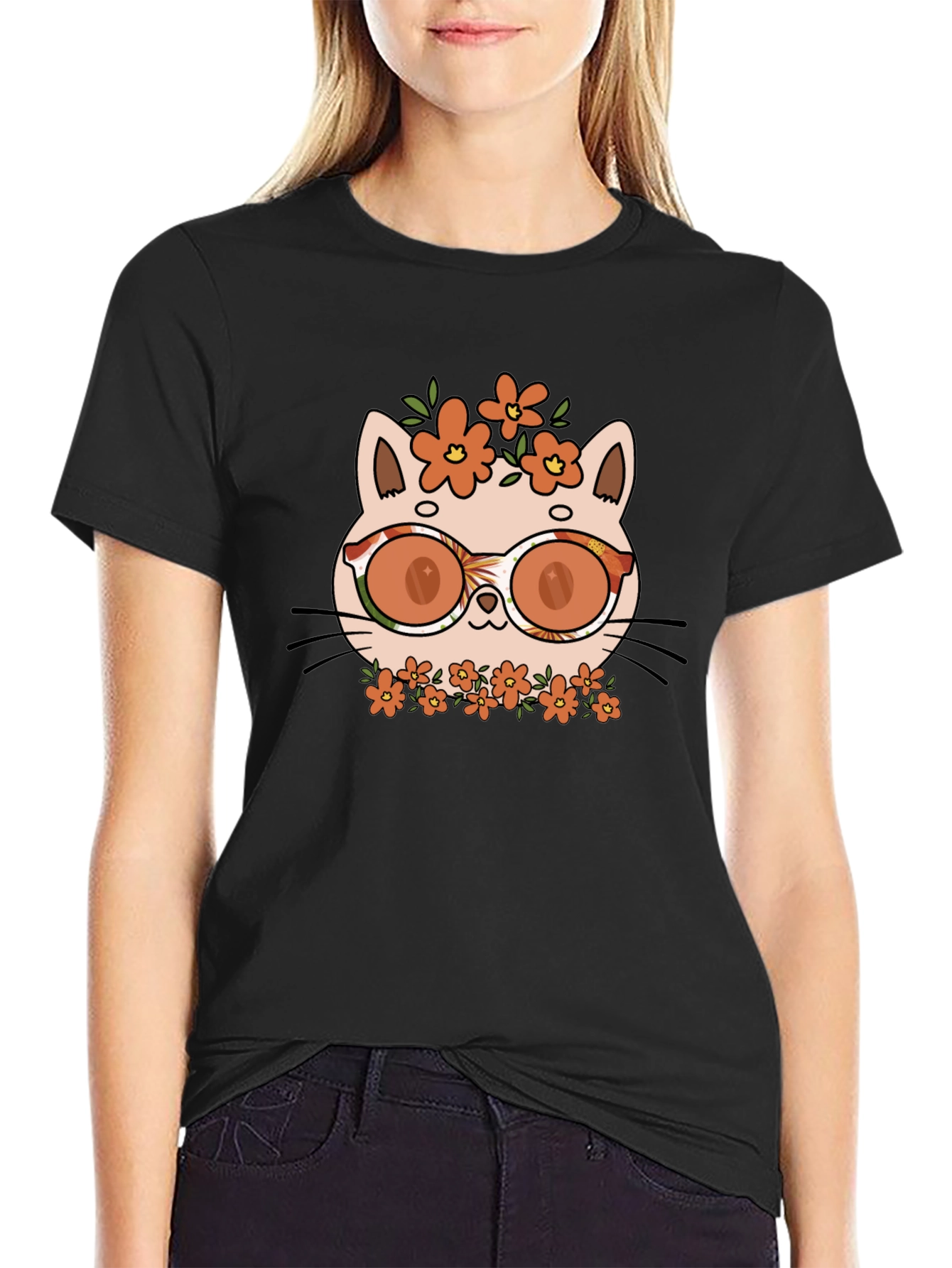 Cool Cat with Flowers T-Shirt