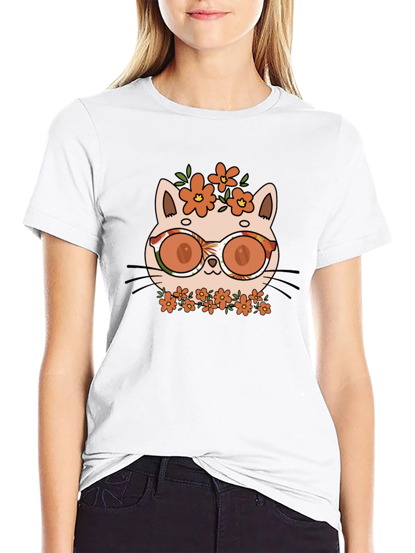 Cool Cat with Flowers T-Shirt