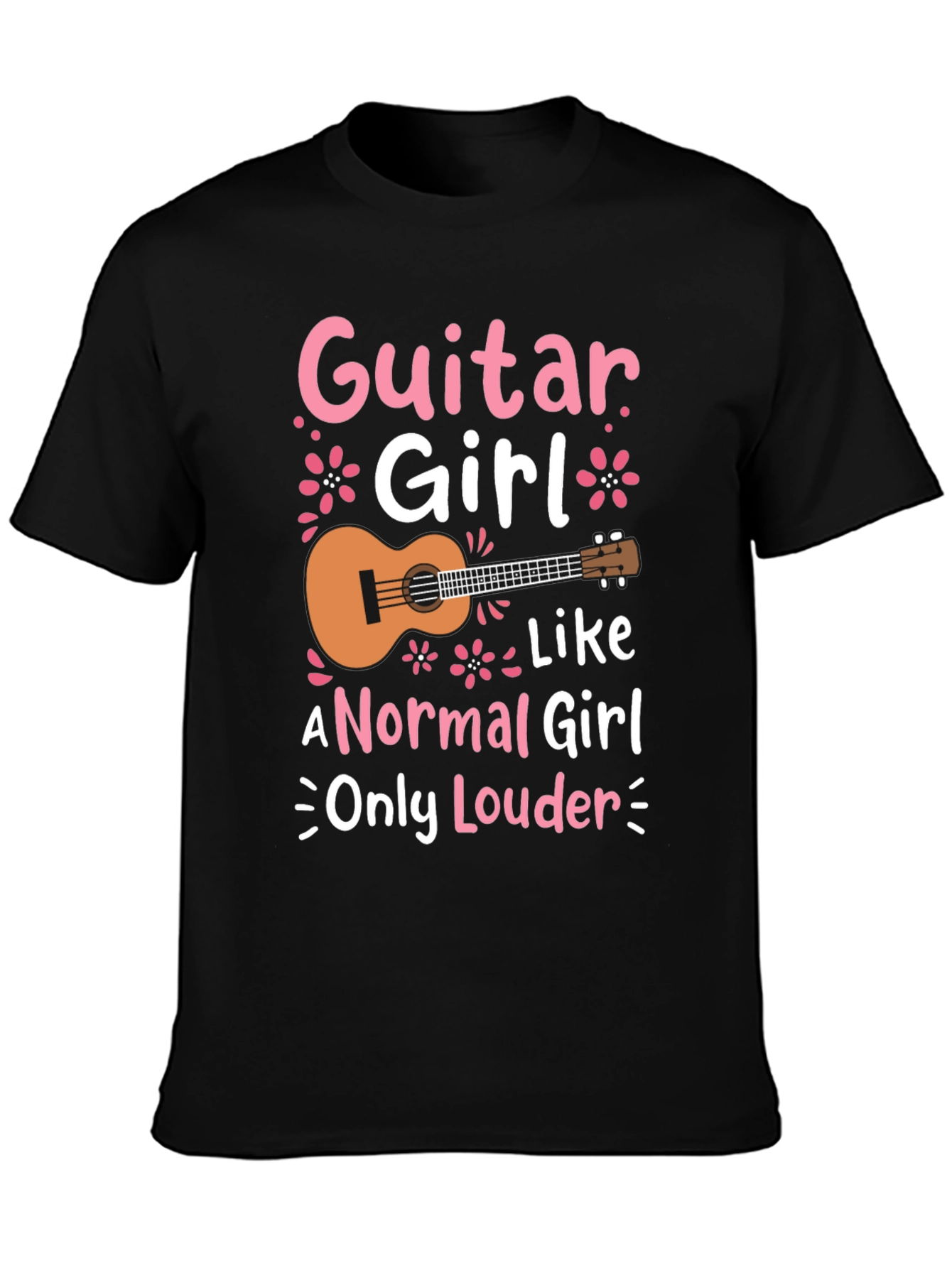 Guitar Girl Graphic Tee - Black Casual T-Shirt