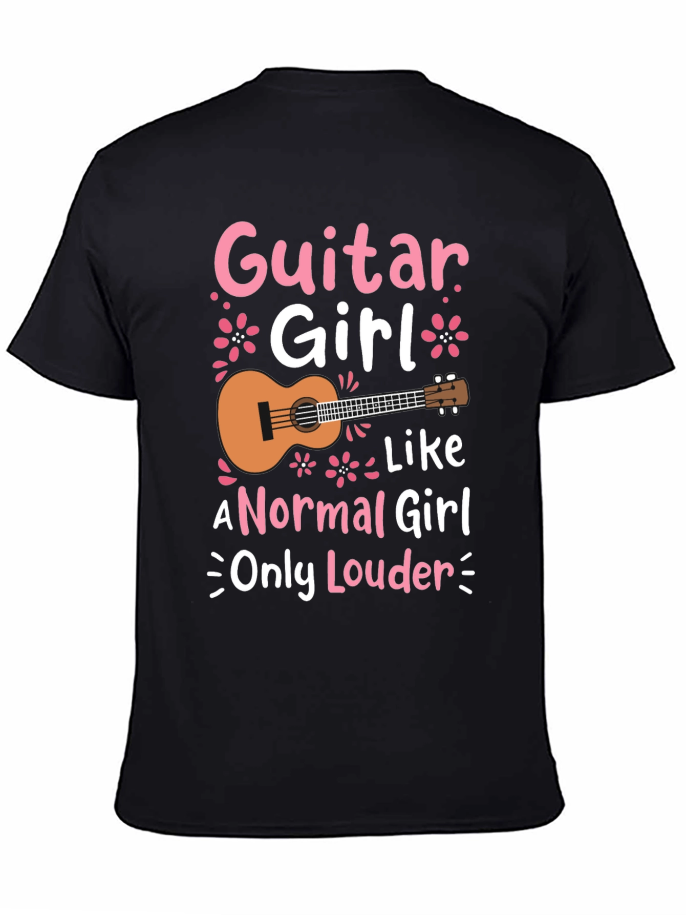 Guitar Girl Graphic Tee - Black Casual T-Shirt
