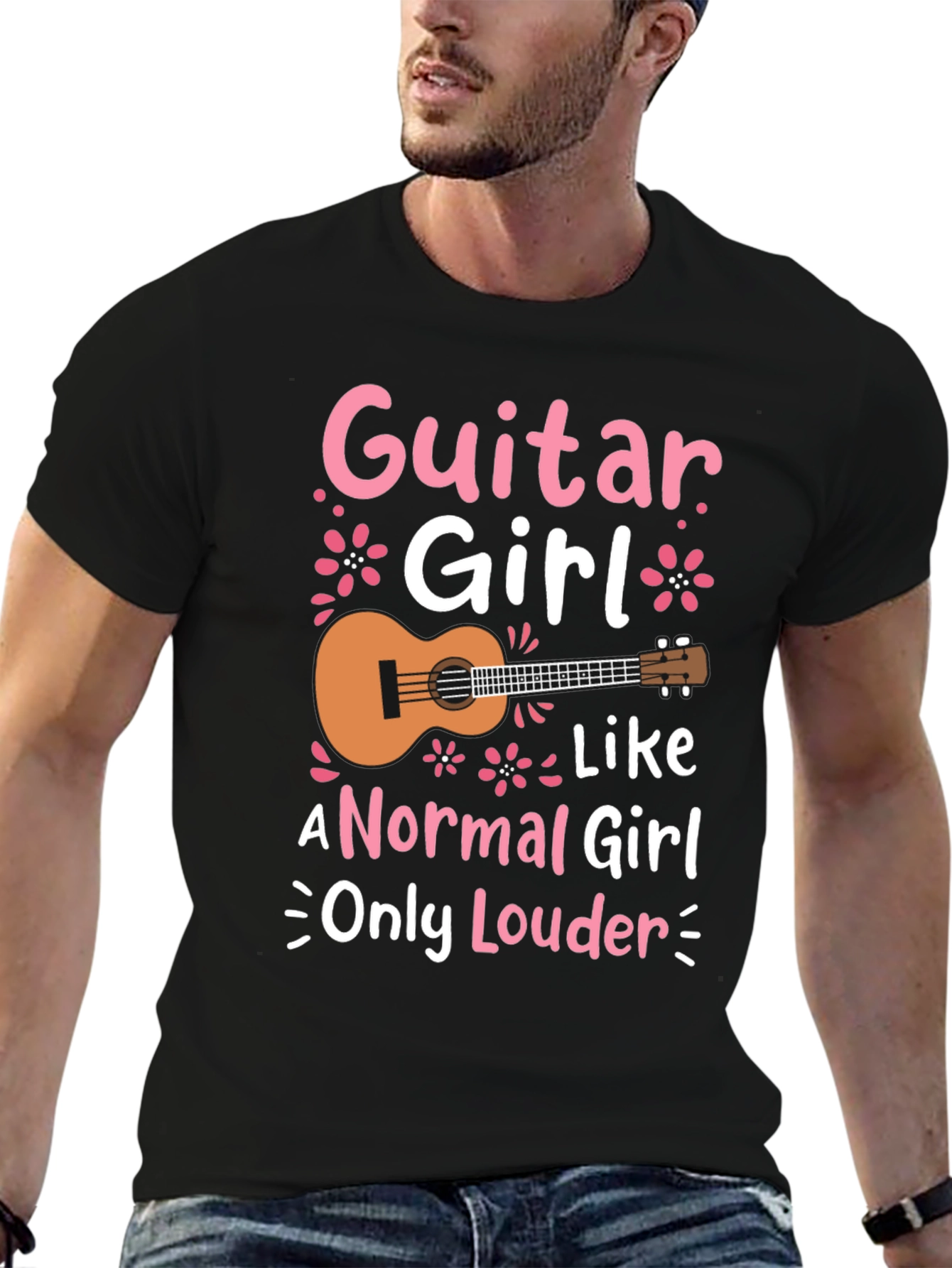 Guitar Girl Graphic Tee - Black Casual T-Shirt
