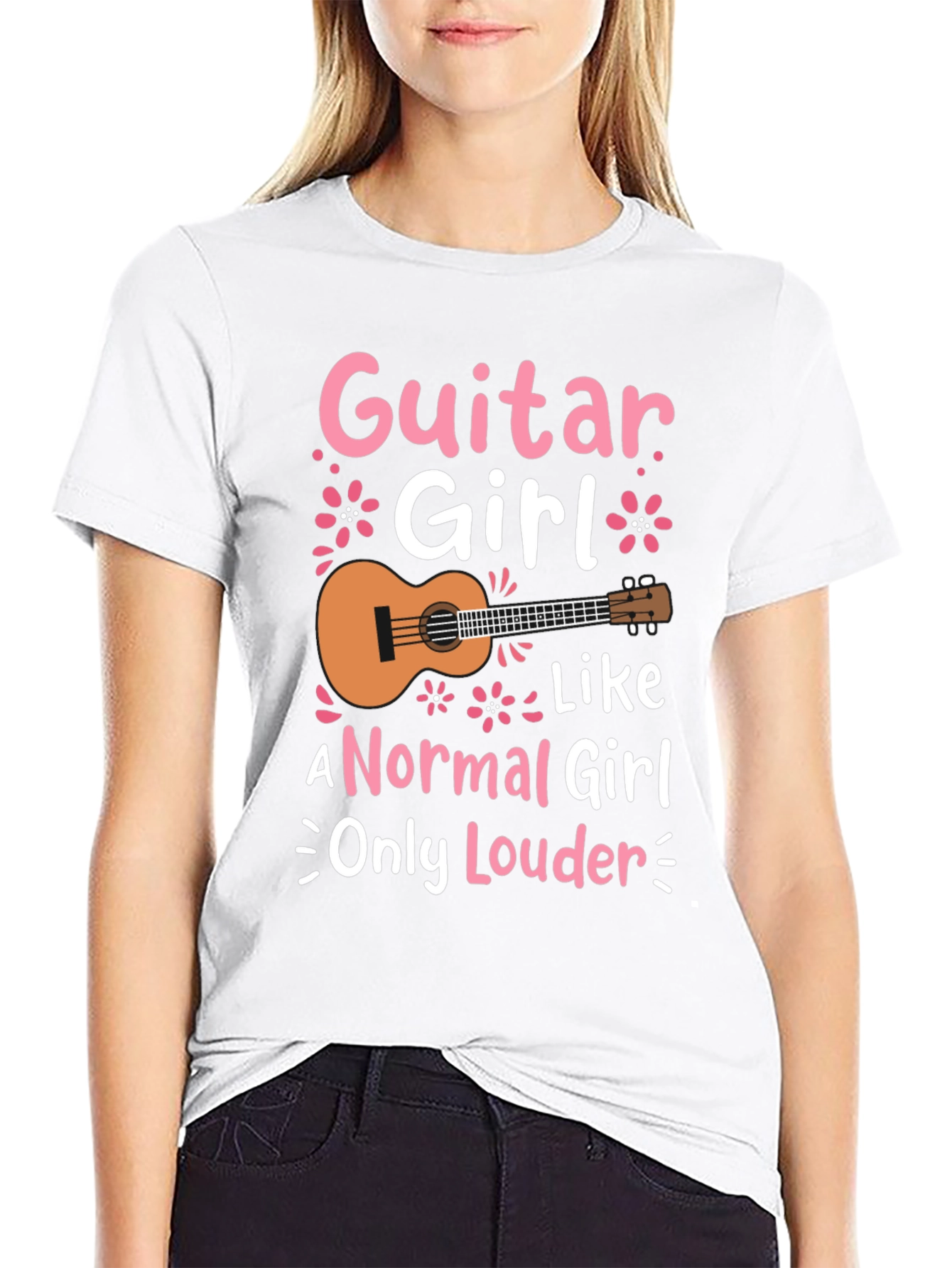 Guitar Girl Graphic Tee - Black Casual T-Shirt