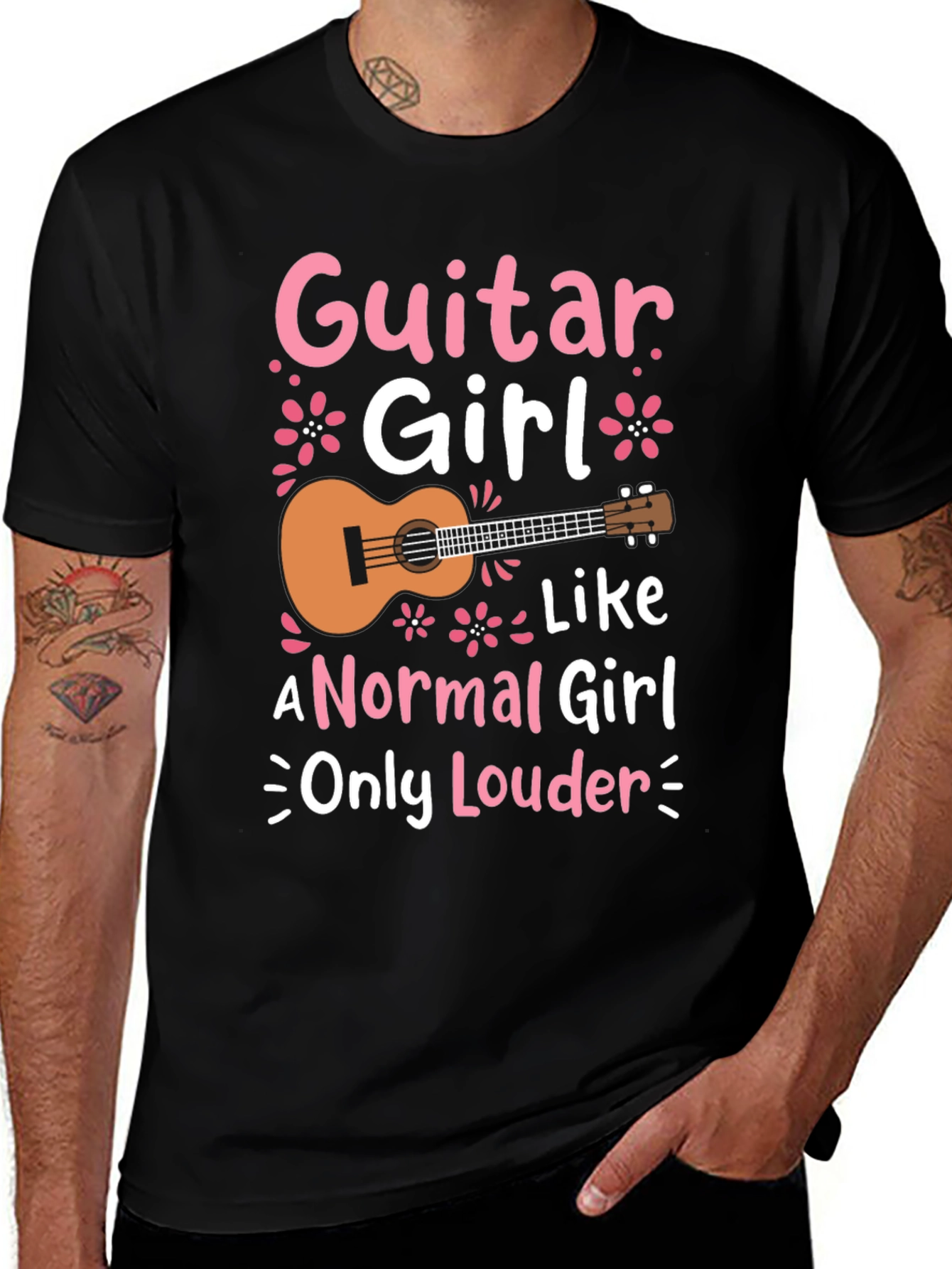 Guitar Girl Graphic Tee - Black Casual T-Shirt