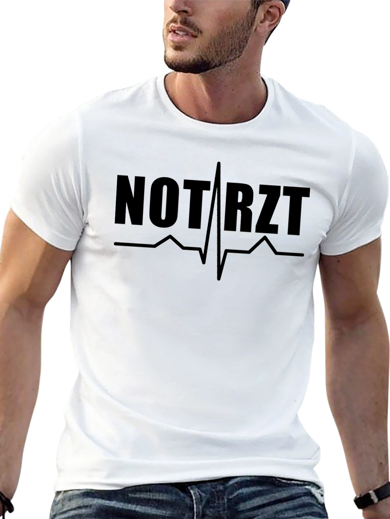 NOTARZT Black T-Shirt Emergency Doctor Heartbeat Design