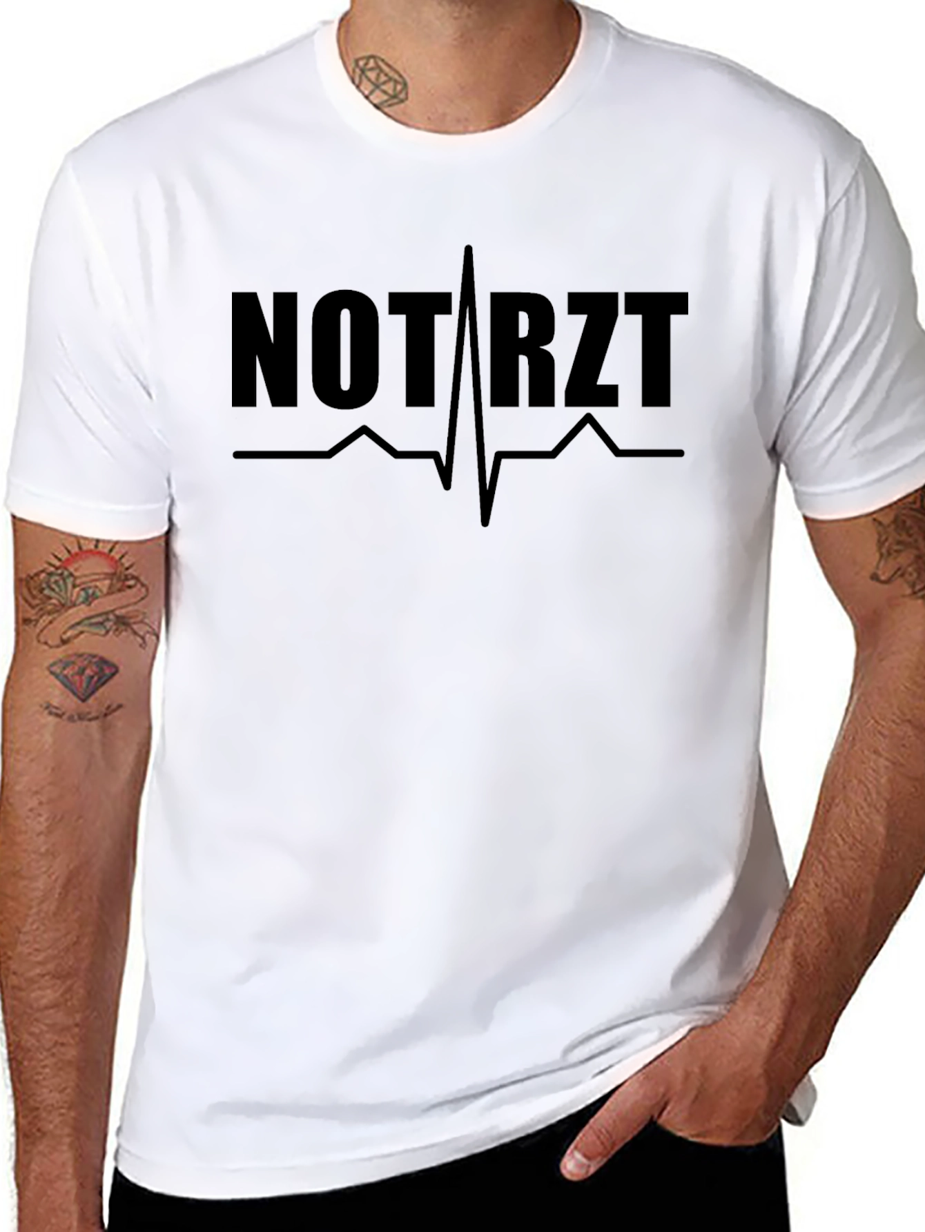 NOTARZT Black T-Shirt Emergency Doctor Heartbeat Design