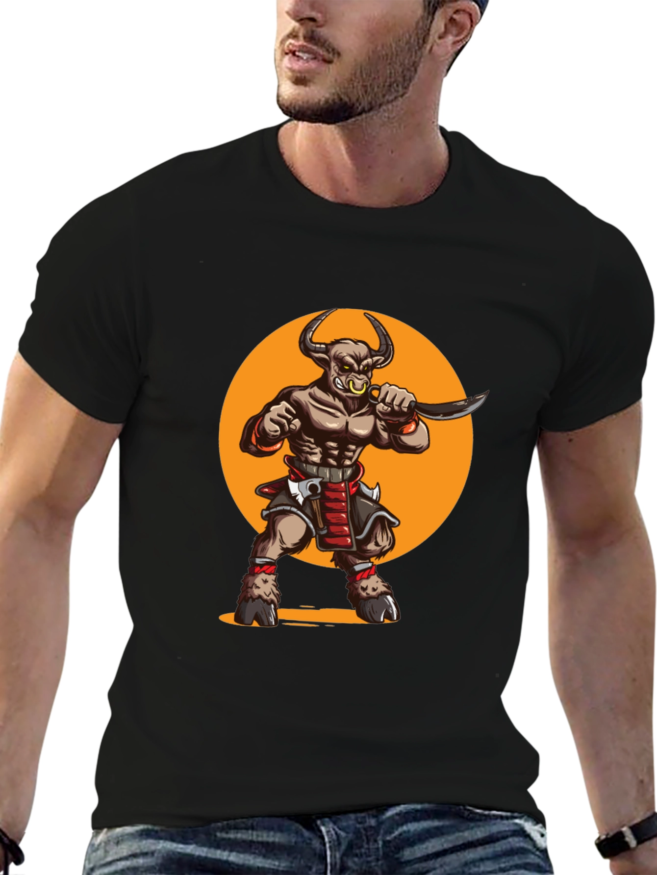 Minotaur Warrior Graphic Tee - Black Cotton Shirt