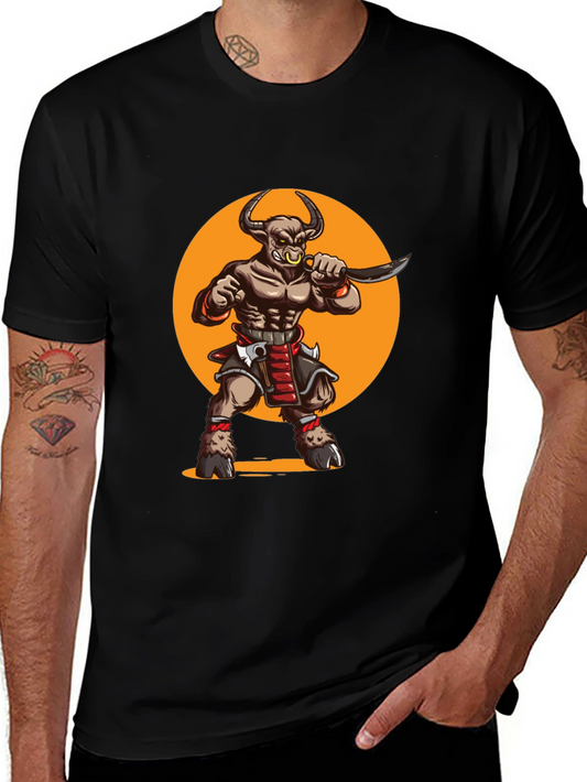 Minotaur Warrior Graphic Tee - Black Cotton Shirt