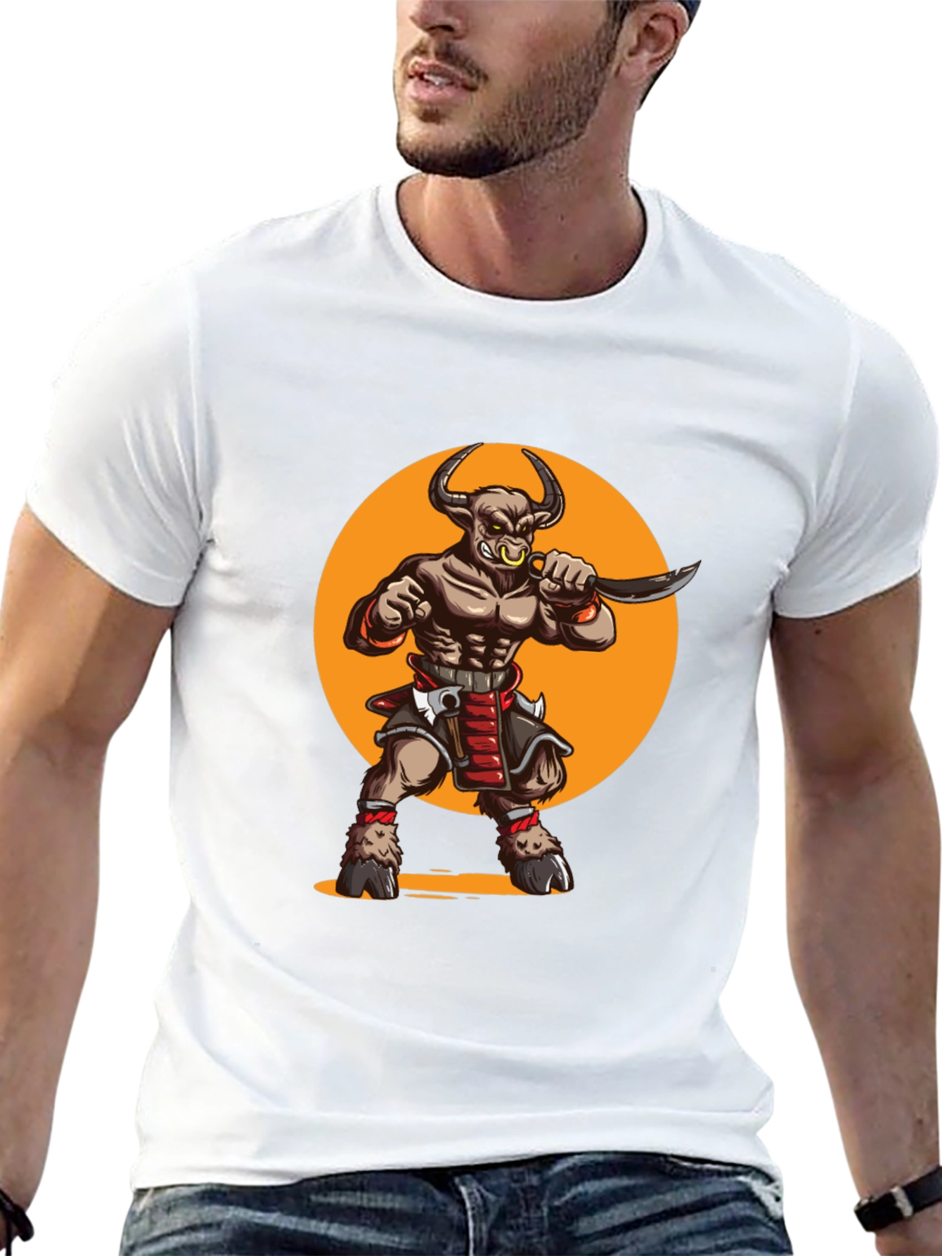 Minotaur Warrior Graphic Tee - Black Cotton Shirt