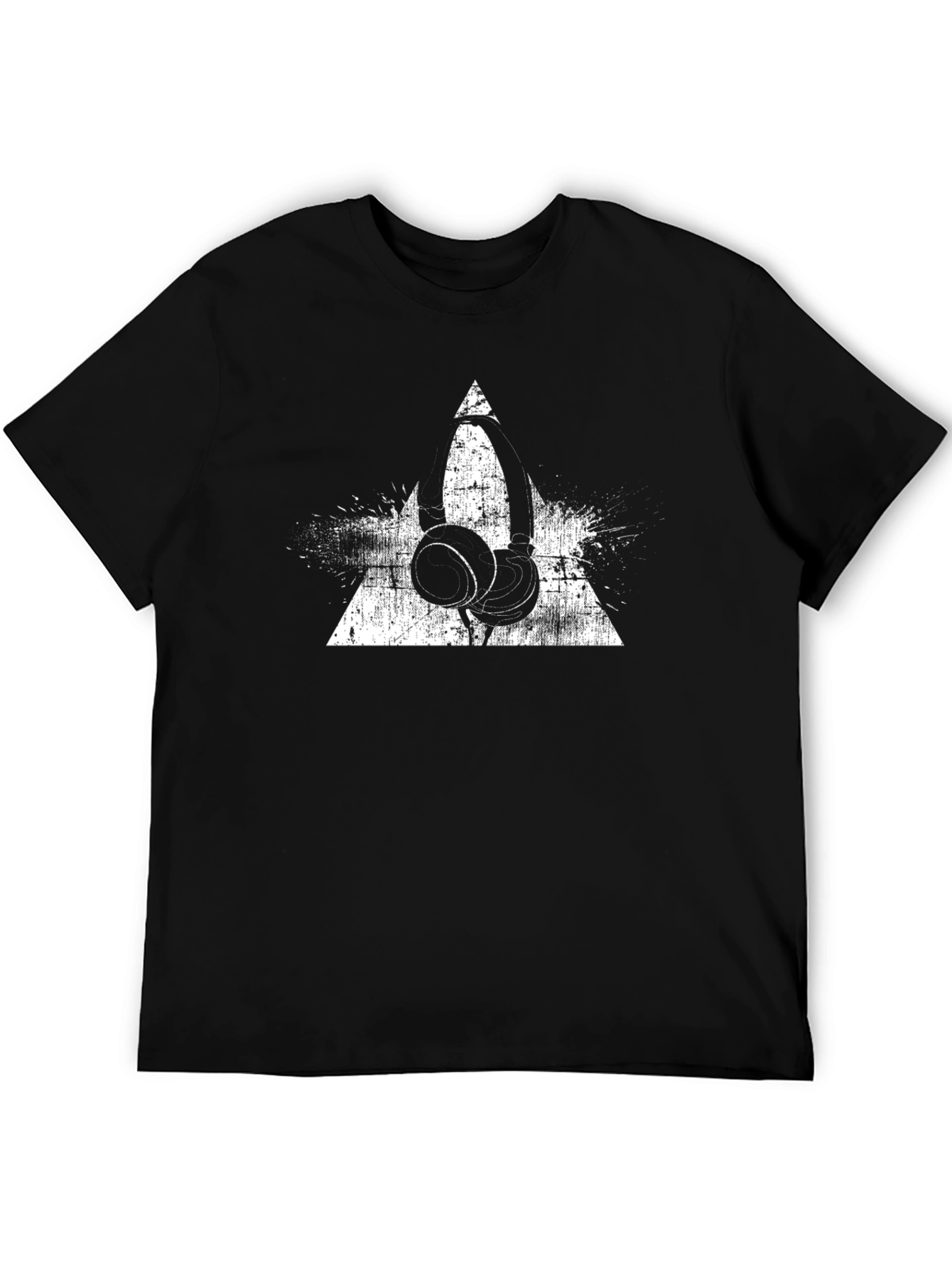 Grunge Headphone Graphic Tee - Black Cotton T-Shirt