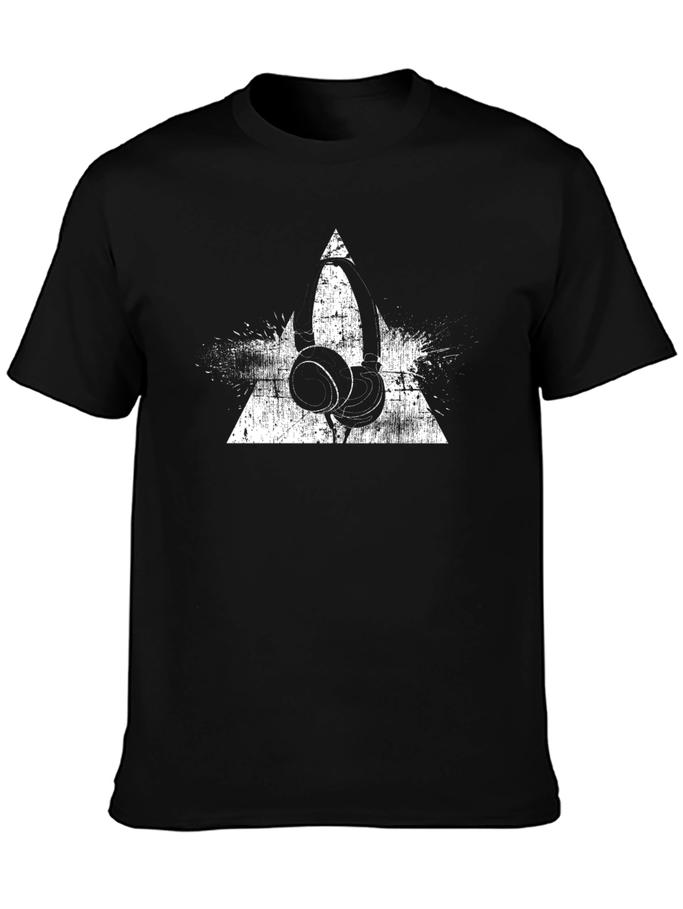 Grunge Headphone Graphic Tee - Black Cotton T-Shirt