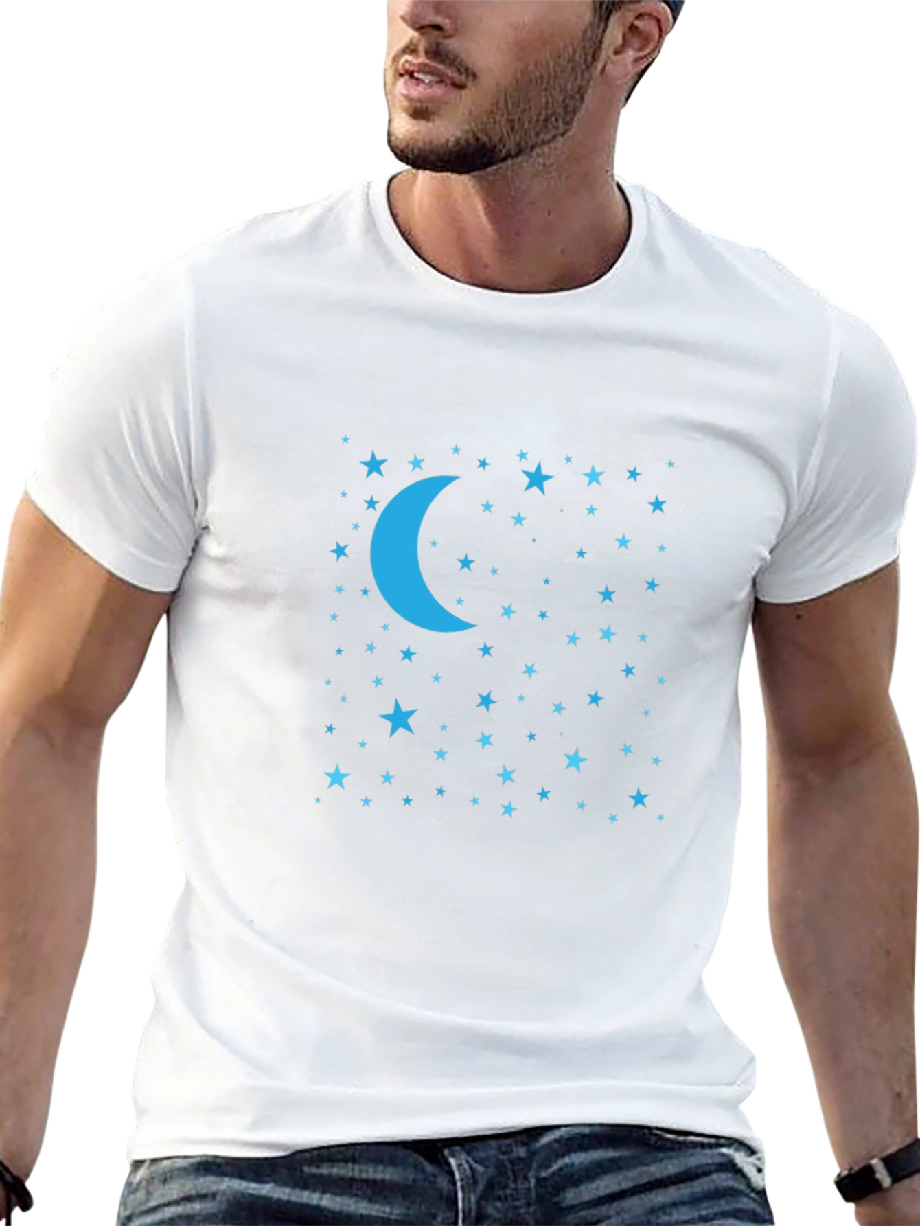 Celestial Moon & Stars Graphic Tee - Black