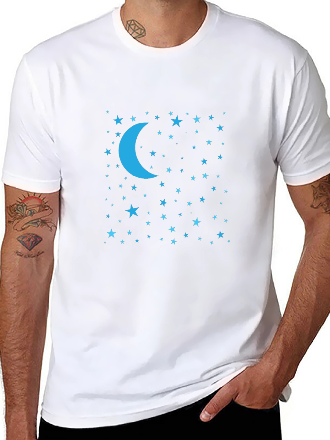 Celestial Moon & Stars Graphic Tee - Black