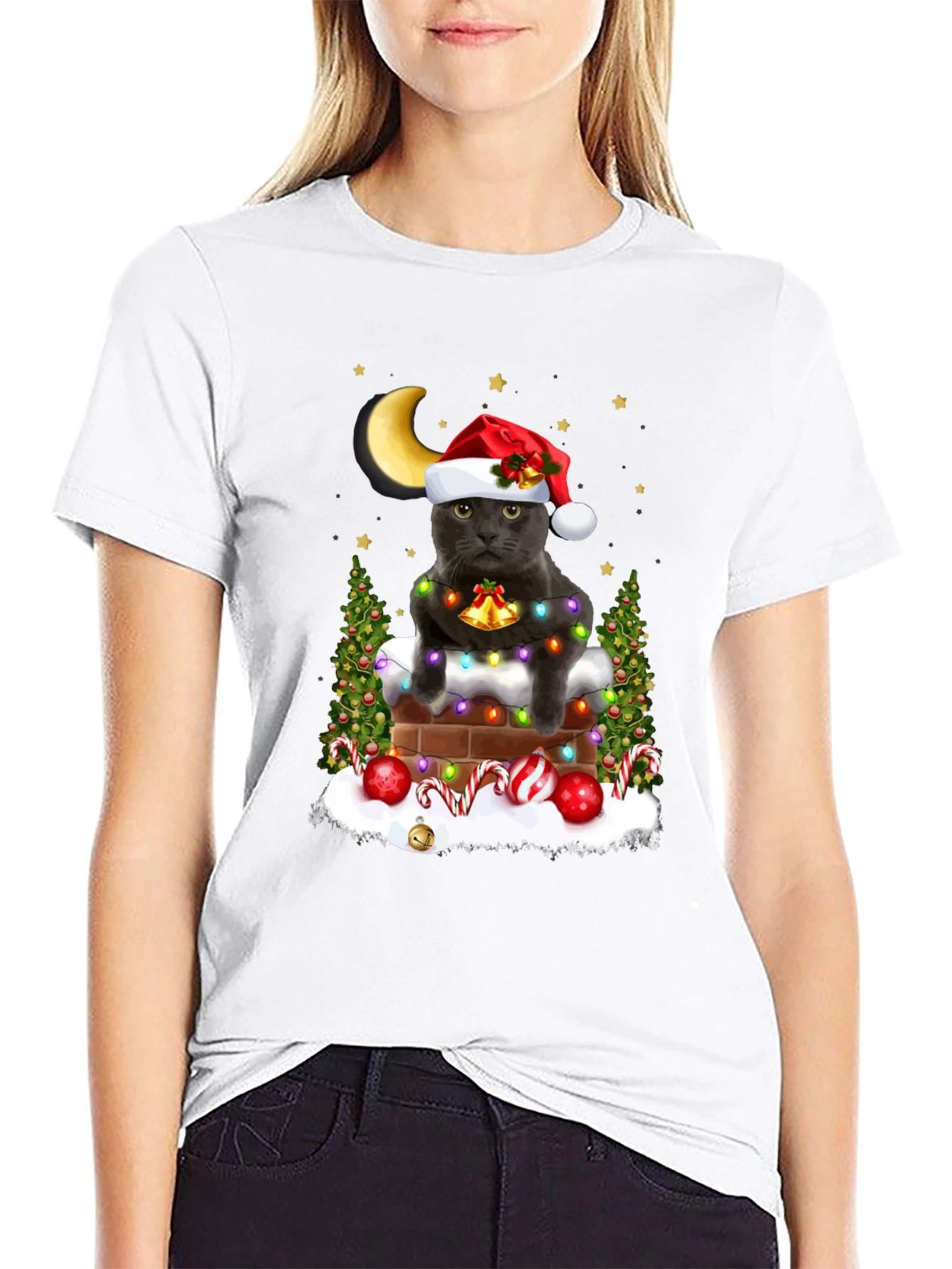 Festive Cat in Chimney T-Shirt