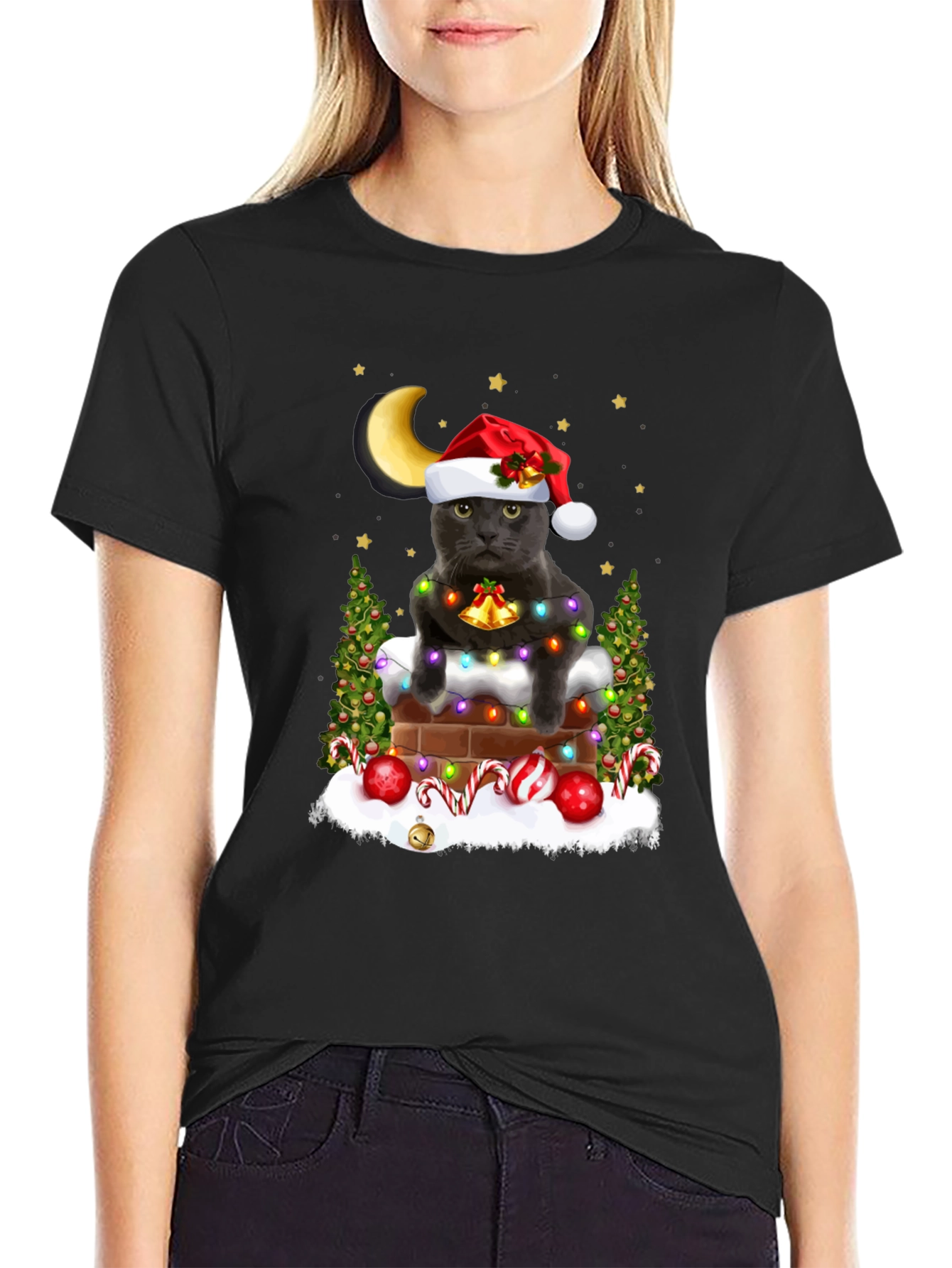 Festive Cat in Chimney T-Shirt