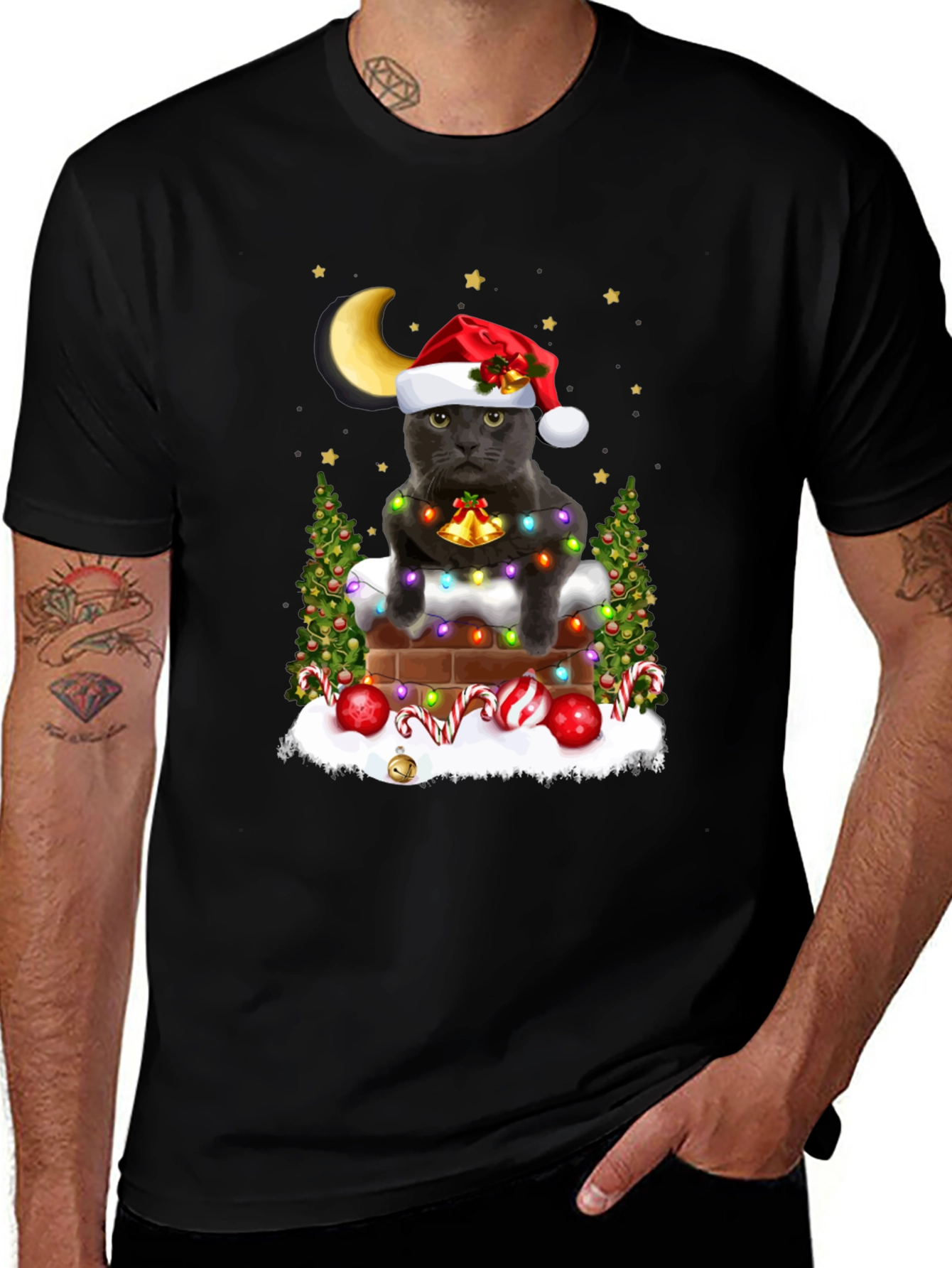 Festive Cat in Chimney T-Shirt