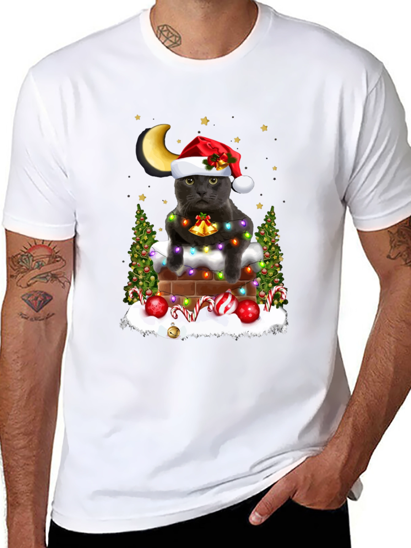 Festive Cat in Chimney T-Shirt