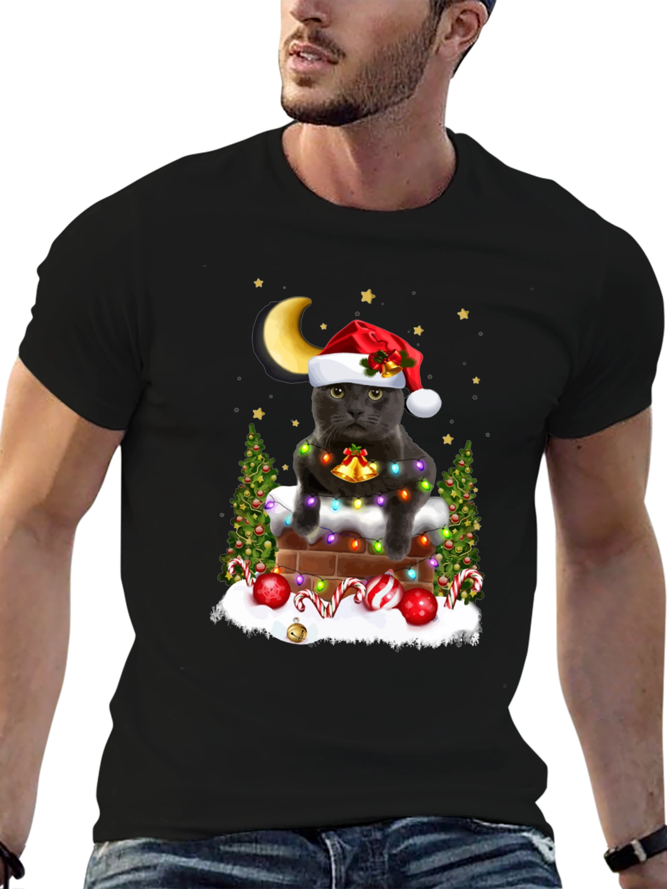 Festive Cat in Chimney T-Shirt