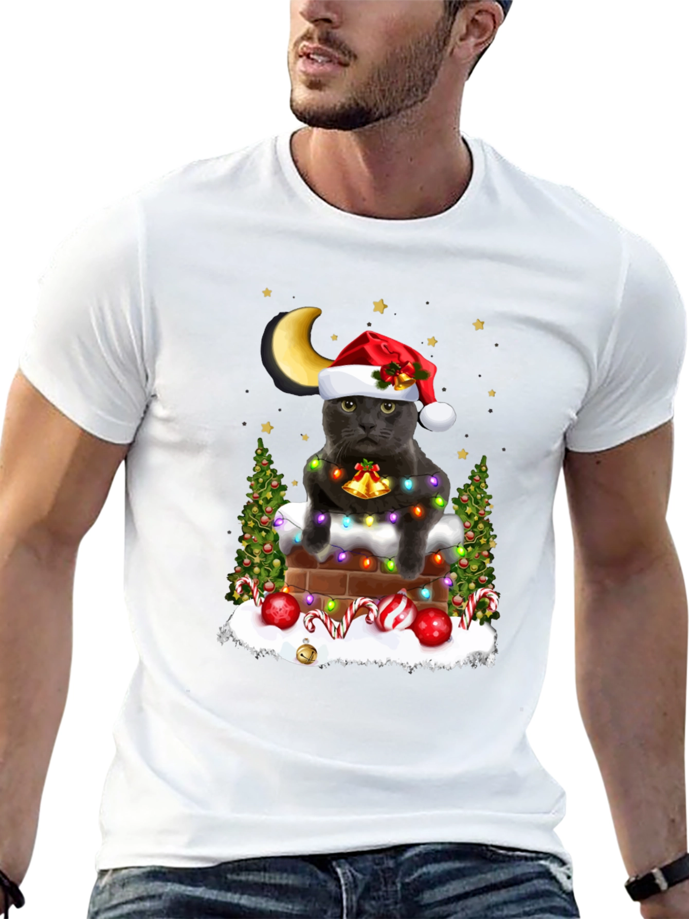 Festive Cat in Chimney T-Shirt