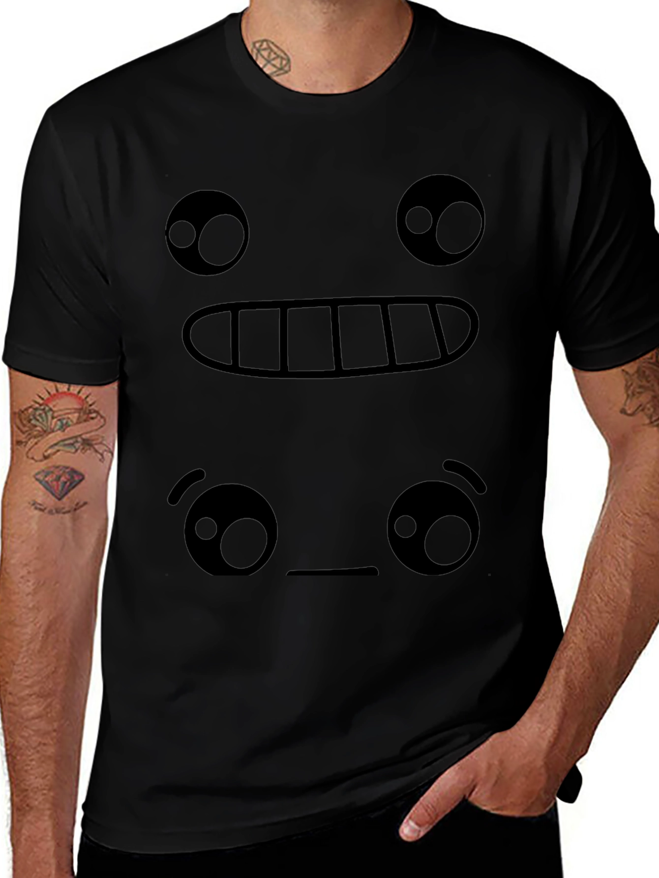 Funny Emoji Face Graphic Tee - Black T-Shirt