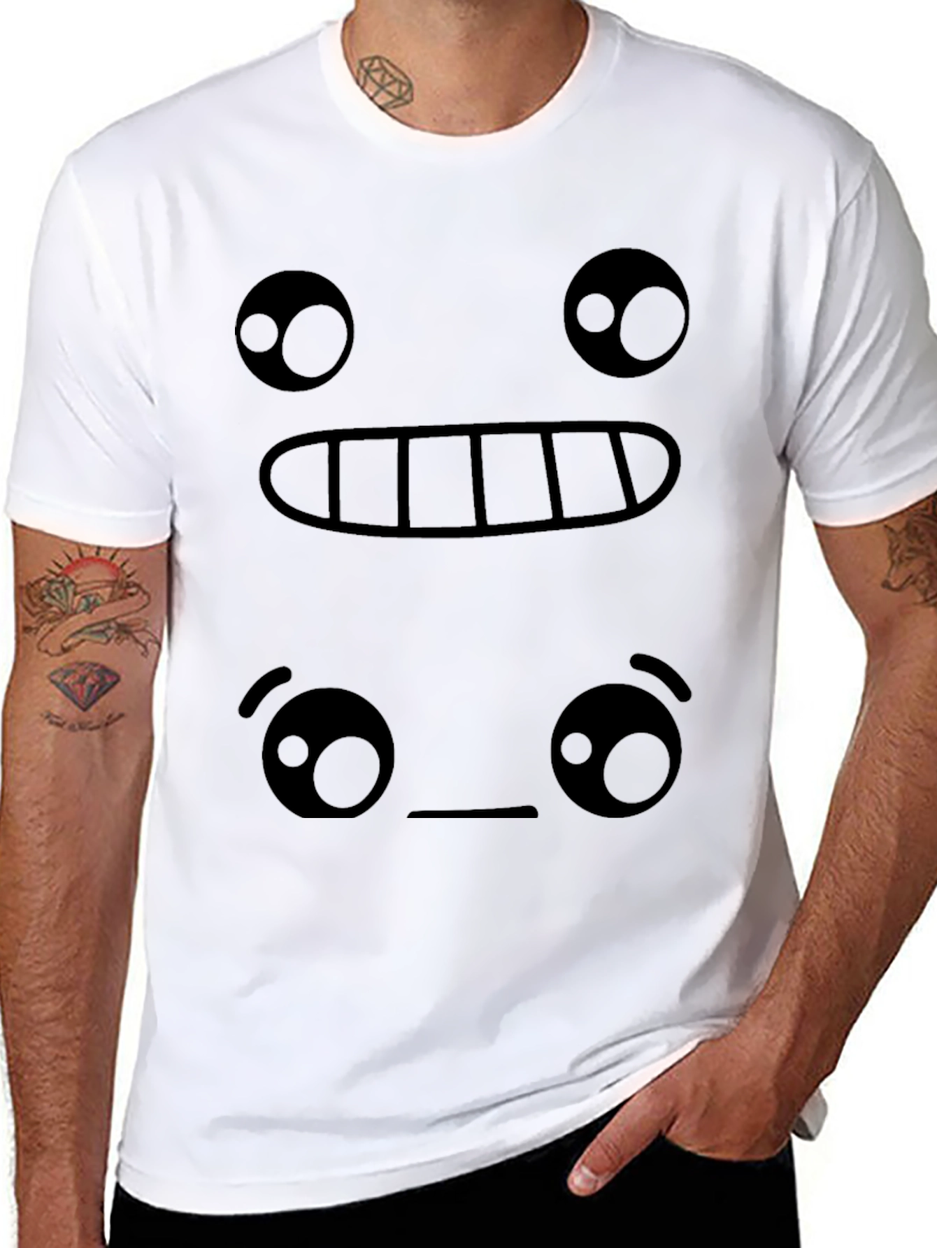 Funny Emoji Face Graphic Tee - Black T-Shirt