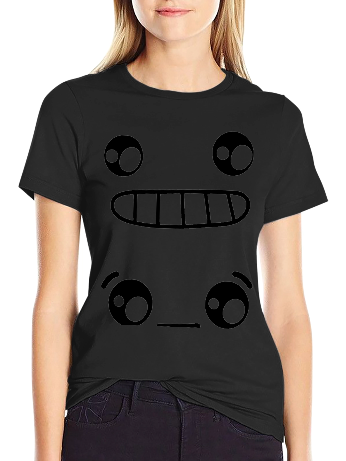 Funny Emoji Face Graphic Tee - Black T-Shirt