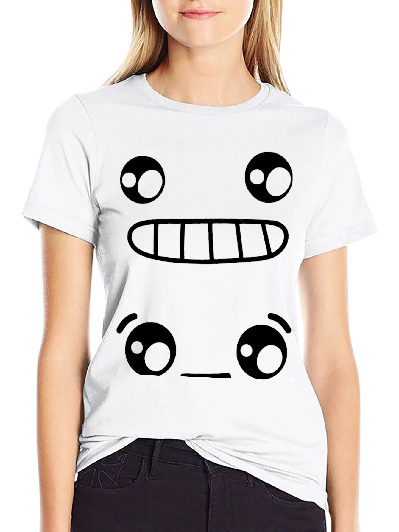 Funny Emoji Face Graphic Tee - Black T-Shirt