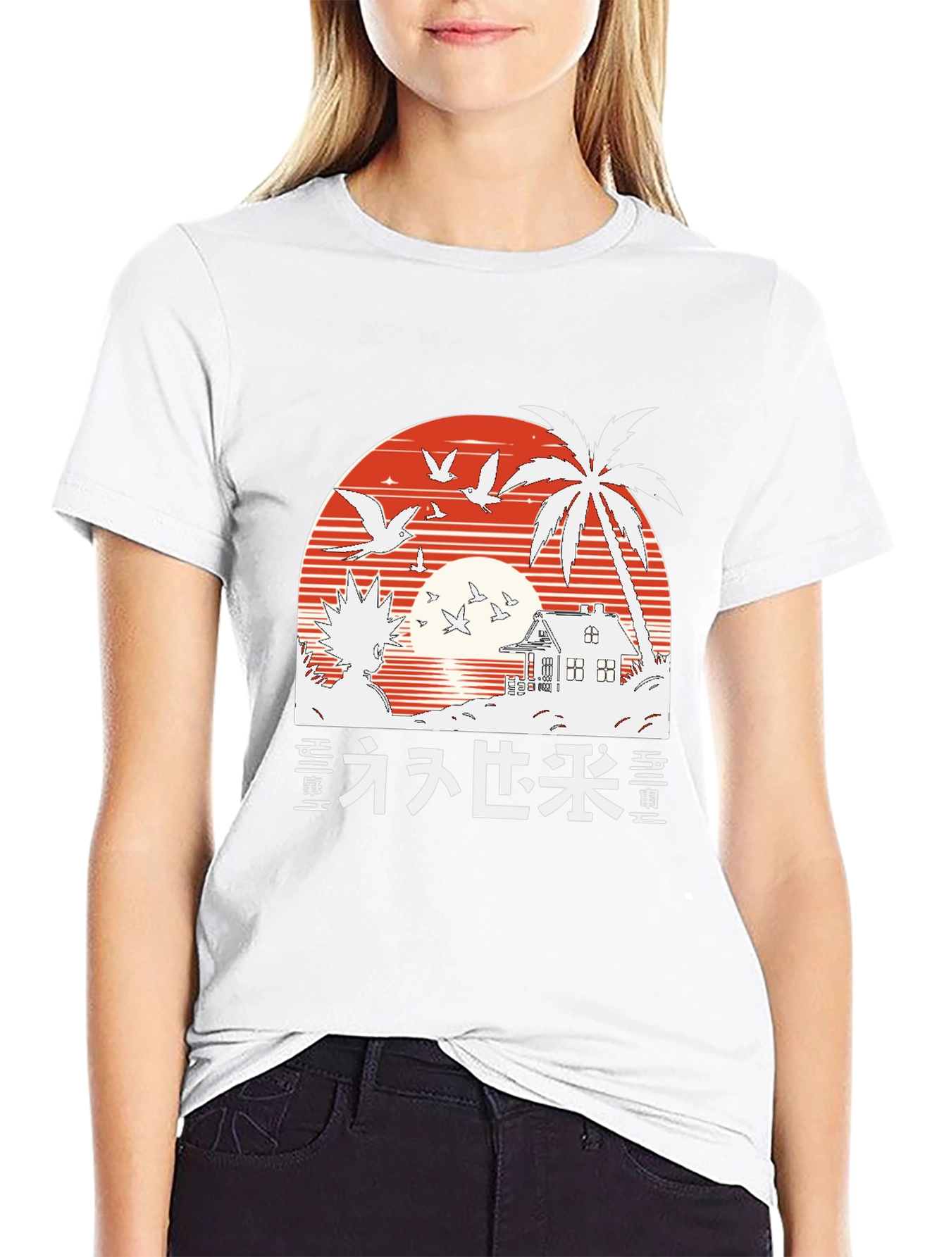 Retro Anime T-Shirt | Sunset Beach Palm